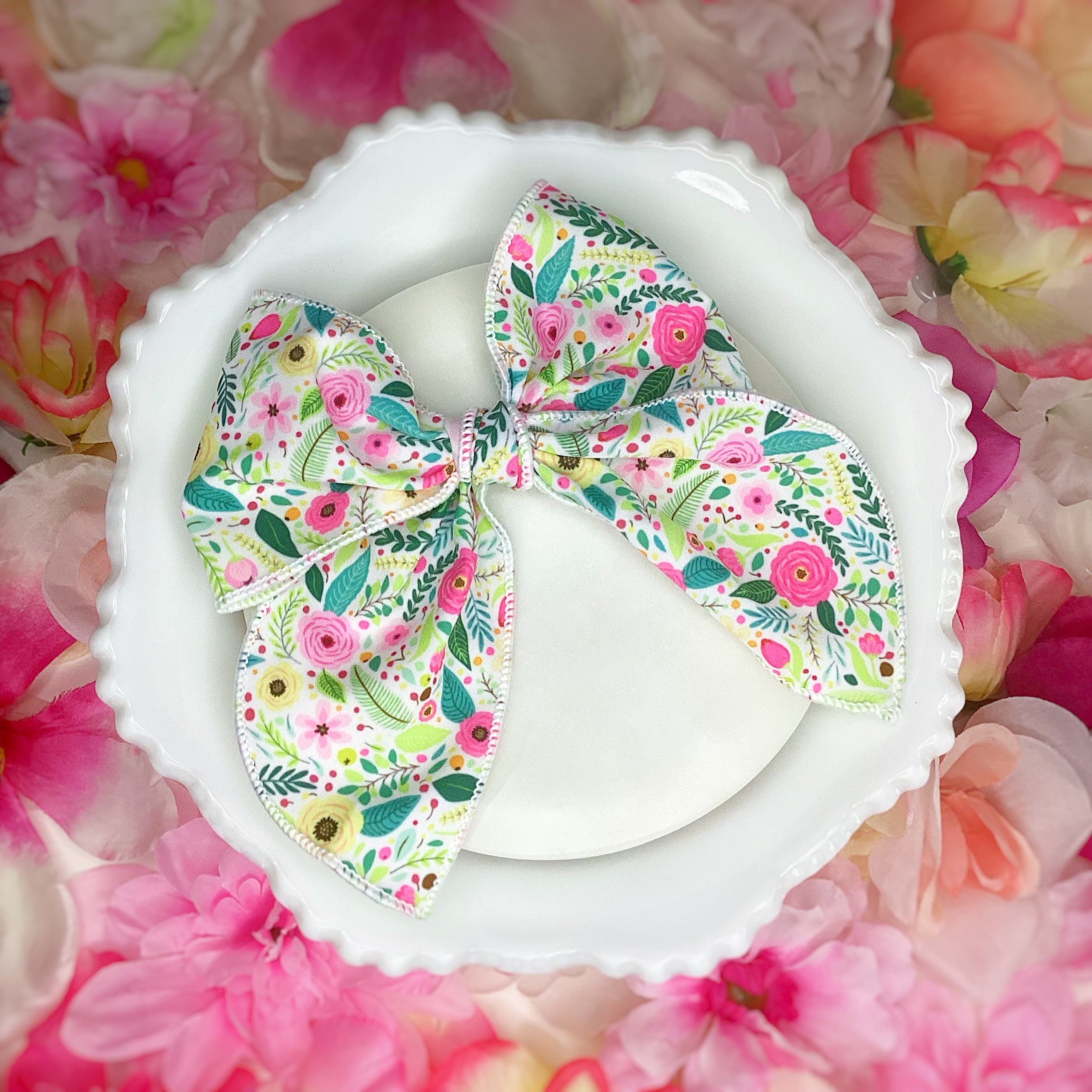 Cheery Floral Garden Bow Strip and Scrunchie Collection