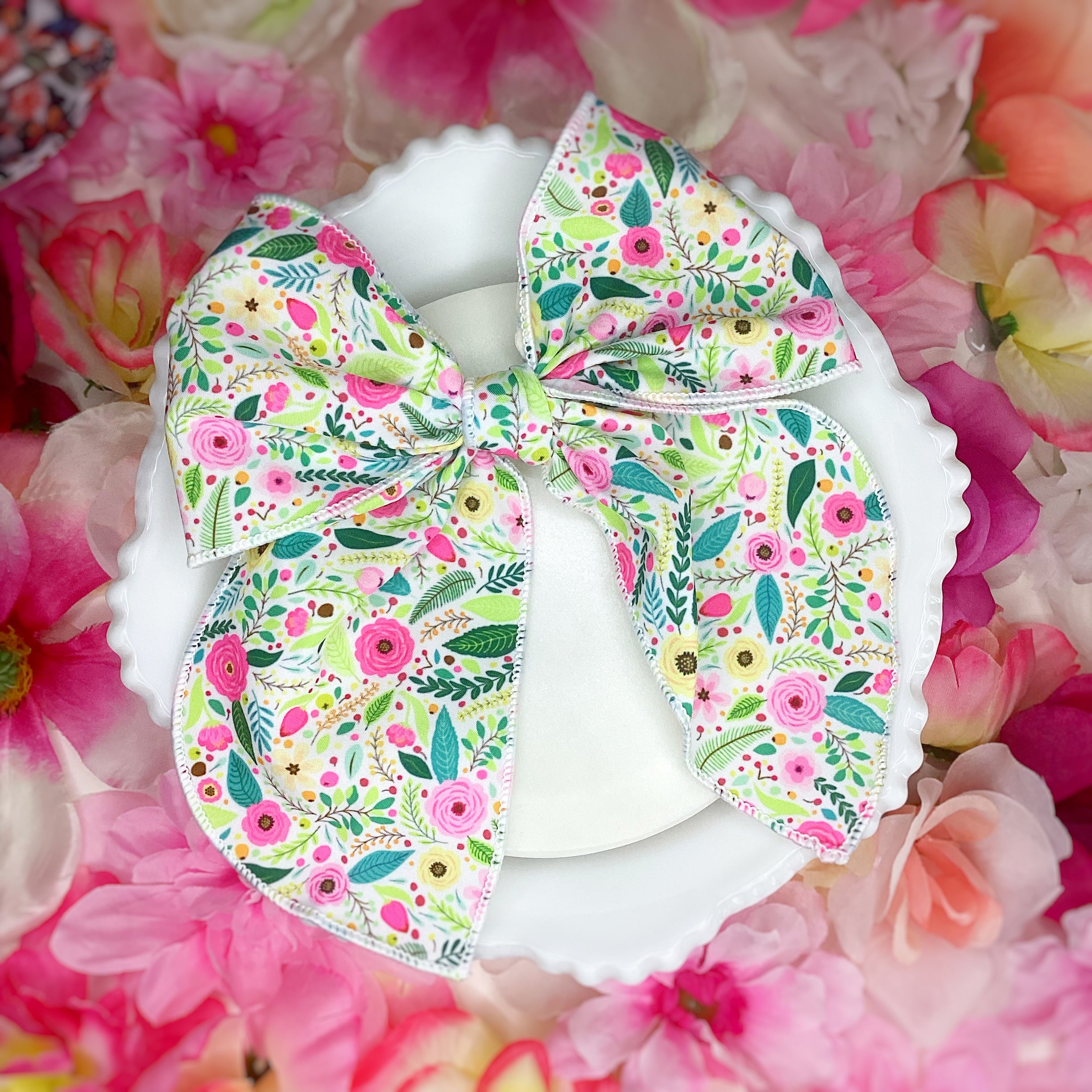 Cheery Floral Garden Bow Strip and Scrunchie Collection