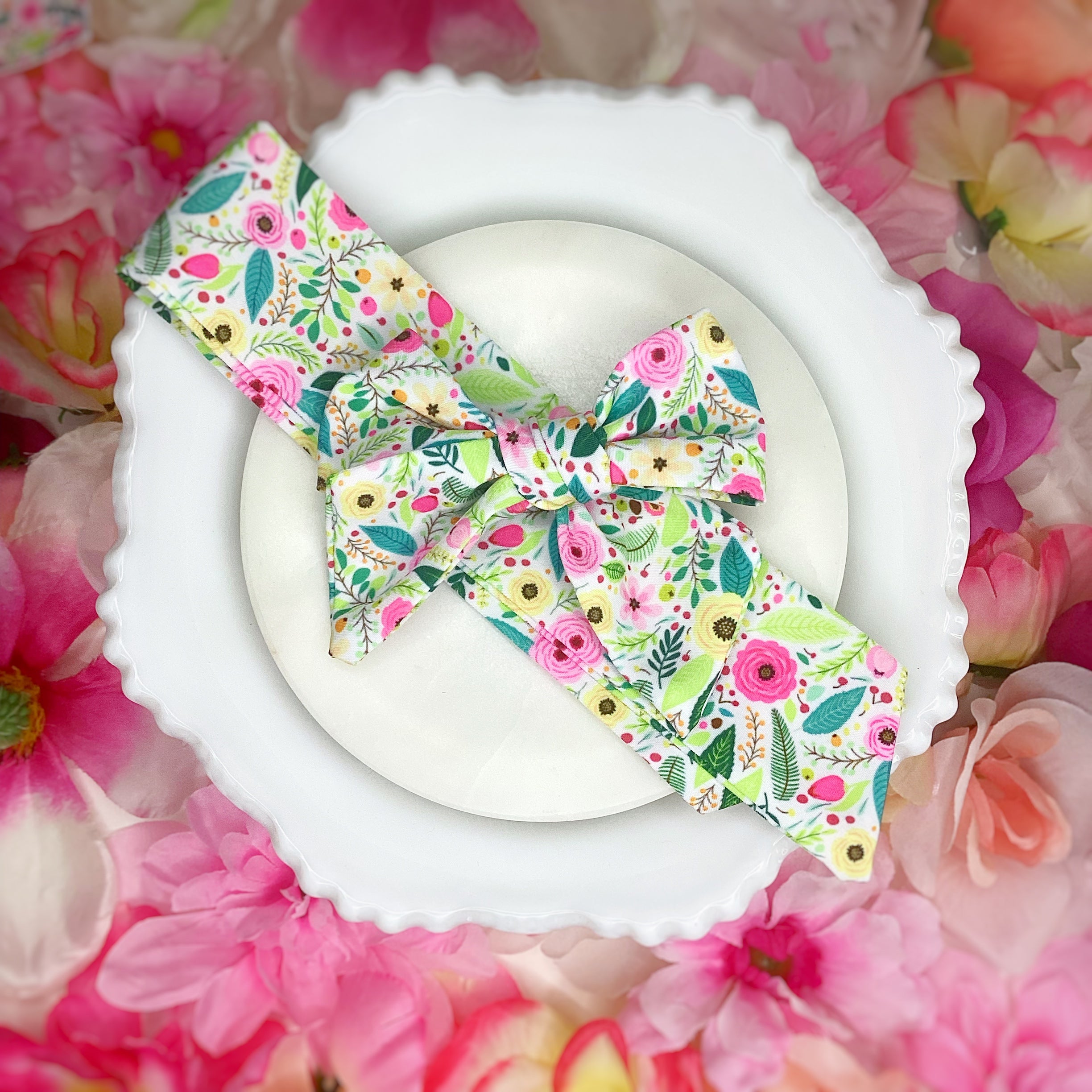 Cheery Floral Garden Bow Strip and Scrunchie Collection