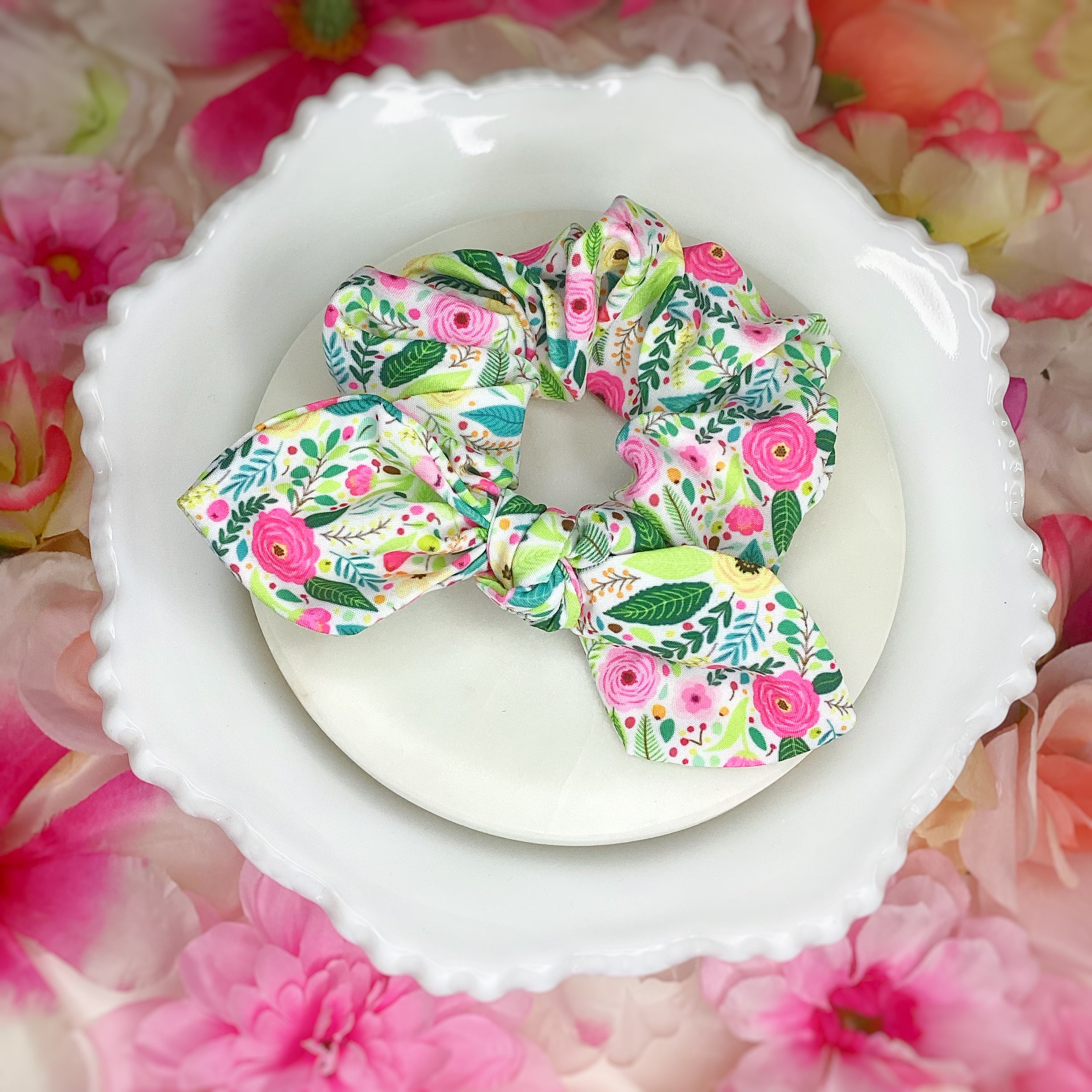 Cheery Floral Garden Bow Strip and Scrunchie Collection