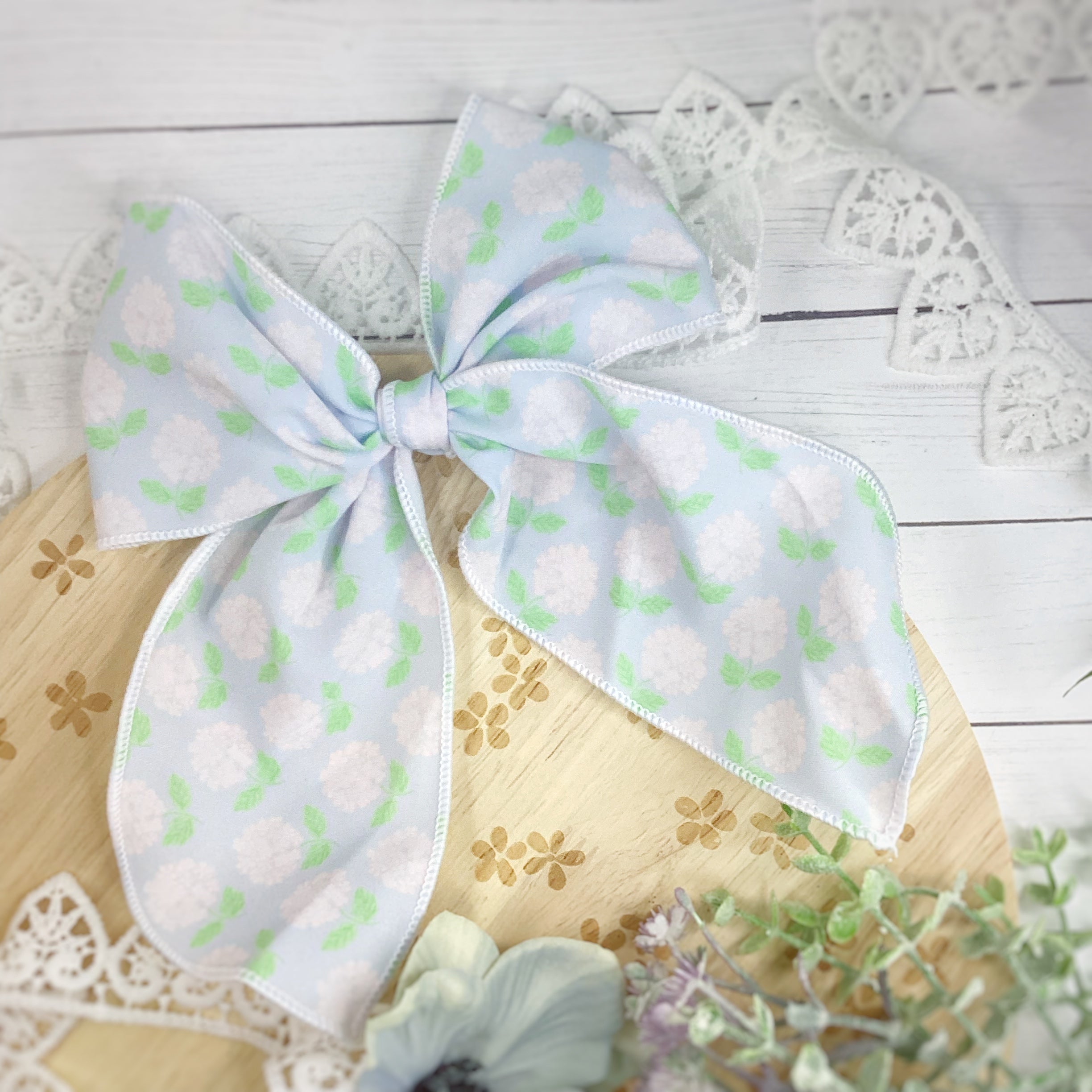 Hydrangea Gardens Bow Strip, Headband and Scrunchie Collection