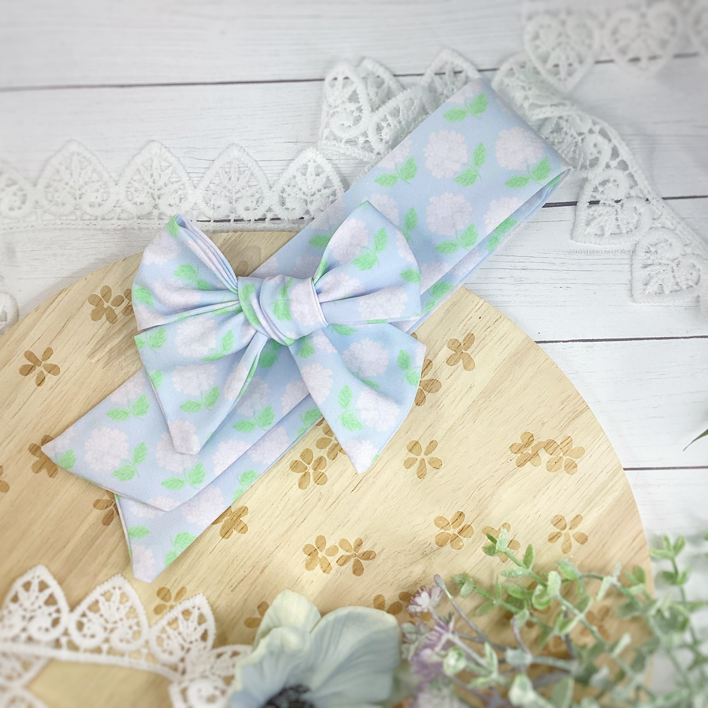 Hydrangea Gardens Bow Strip, Headband and Scrunchie Collection