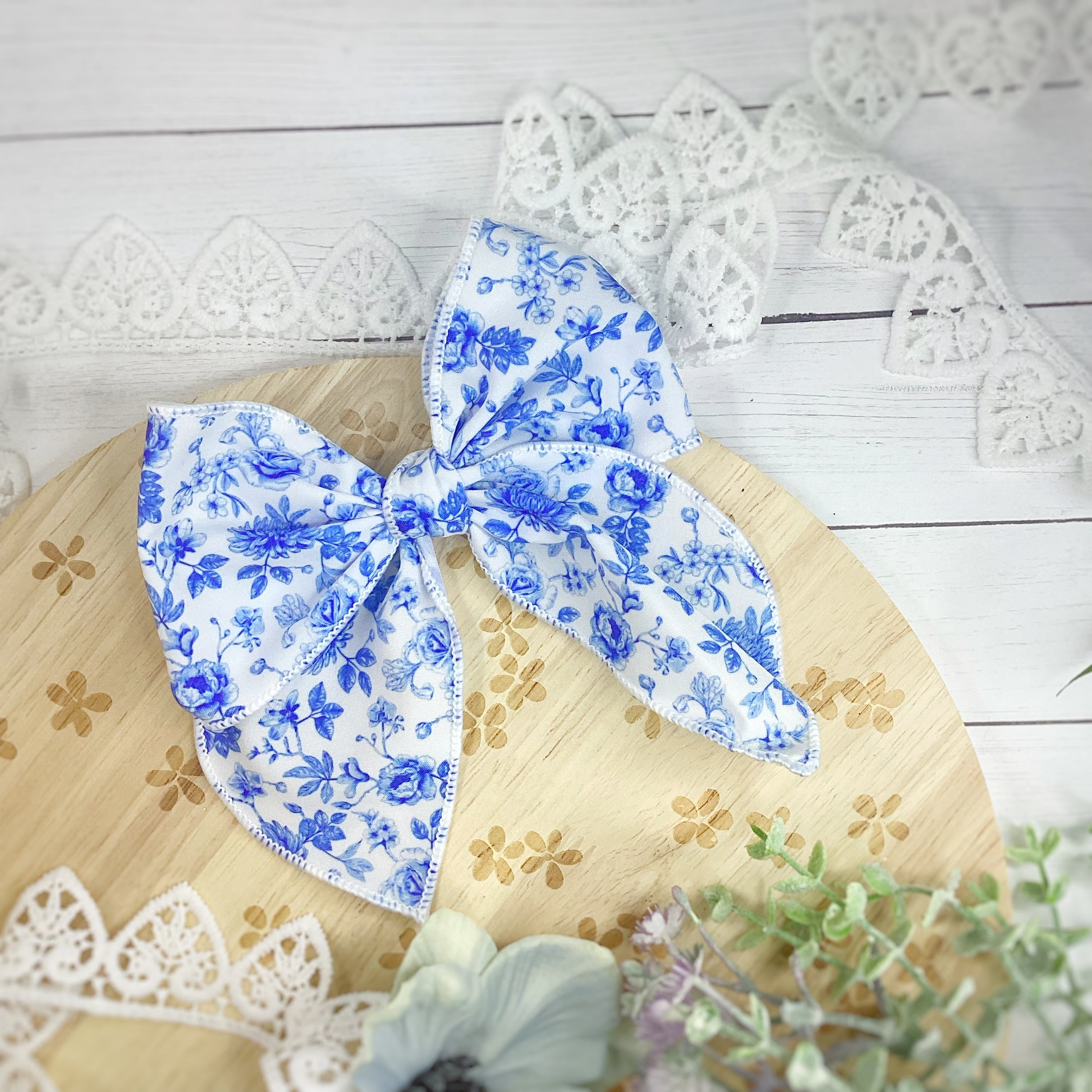 Blue Chinoise Bow Strip, Headband and Scrunchie Collection