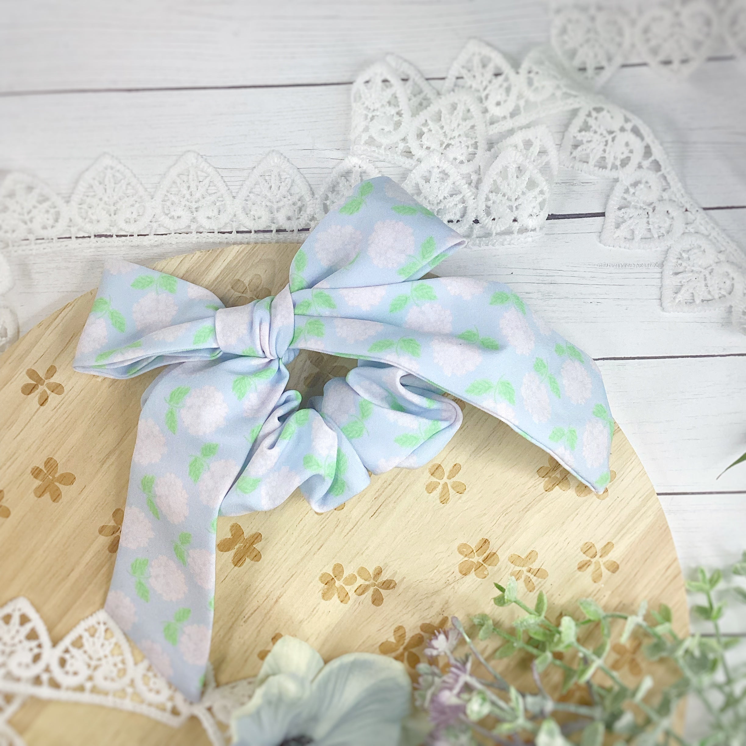 Hydrangea Gardens Bow Strip, Headband and Scrunchie Collection