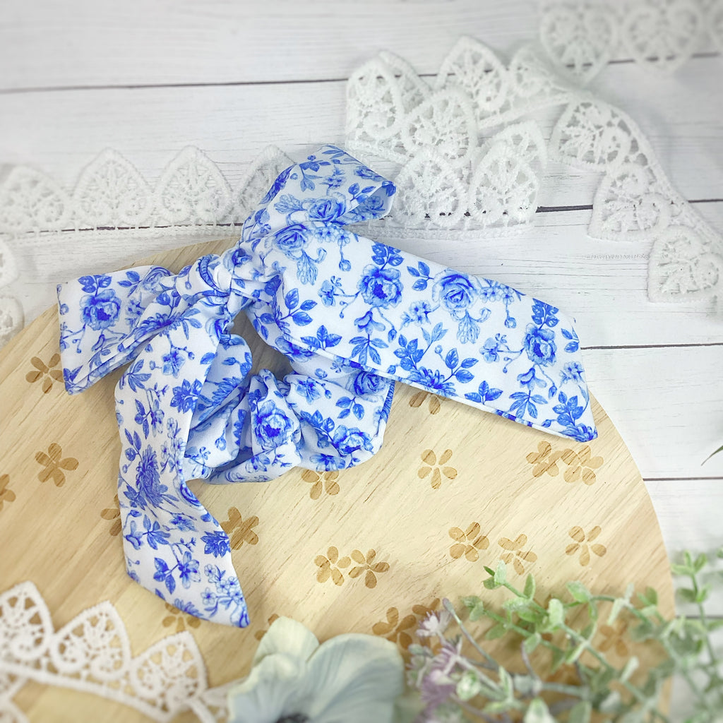 Blue Chinoise Bow Strip, Headband and Scrunchie Collection