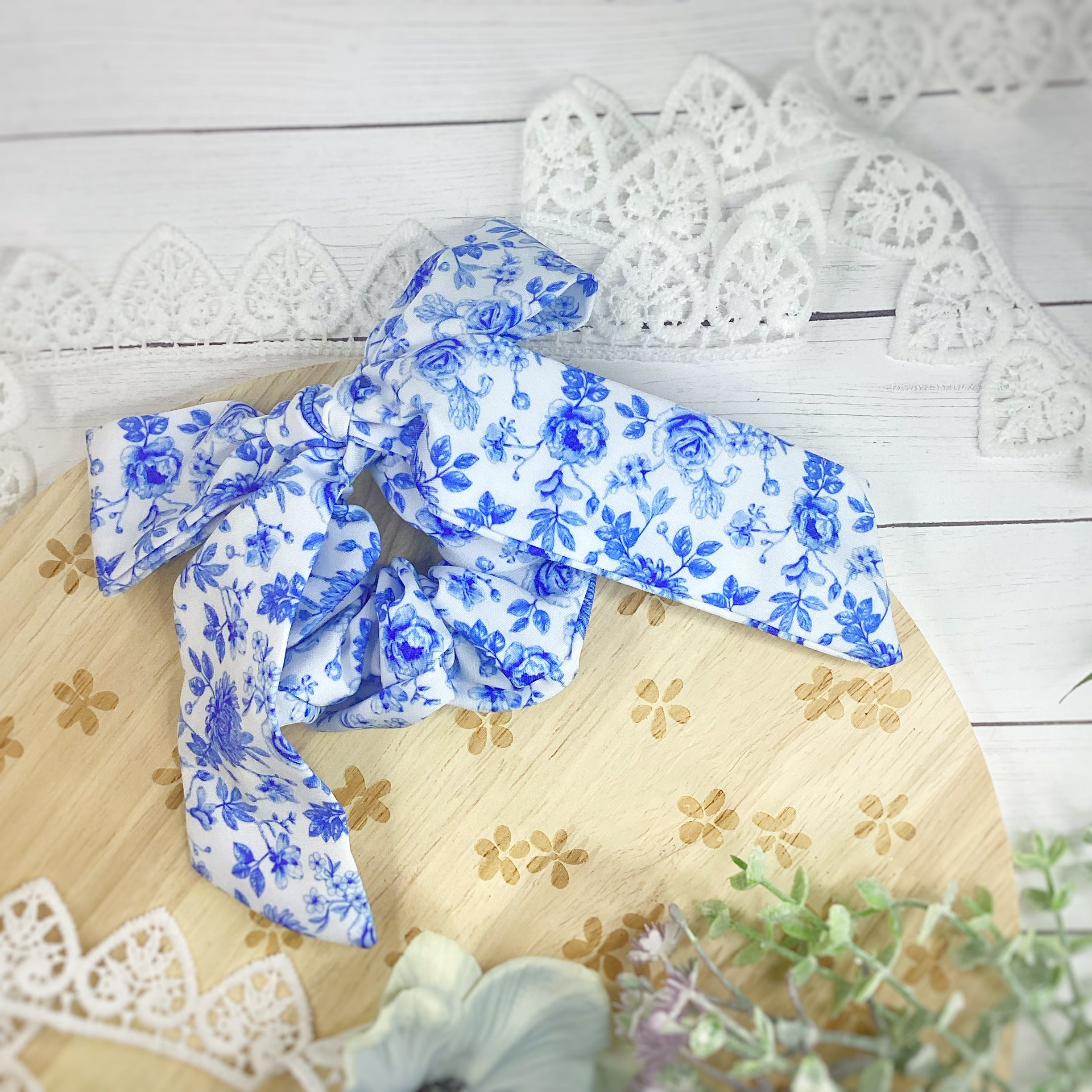 Blue Chinoise Bow Strip, Headband and Scrunchie Collection