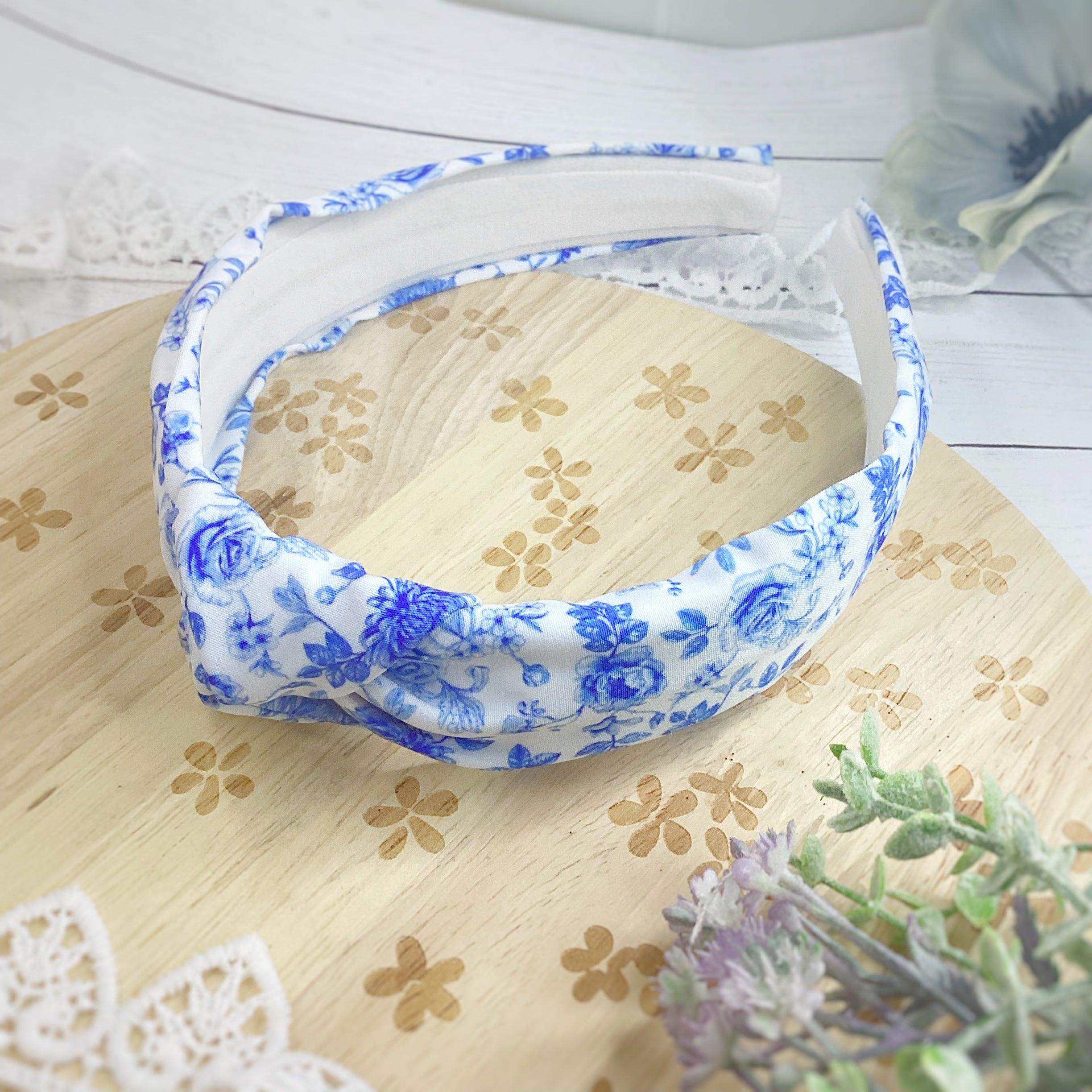 Blue Chinoise Bow Strip, Headband and Scrunchie Collection