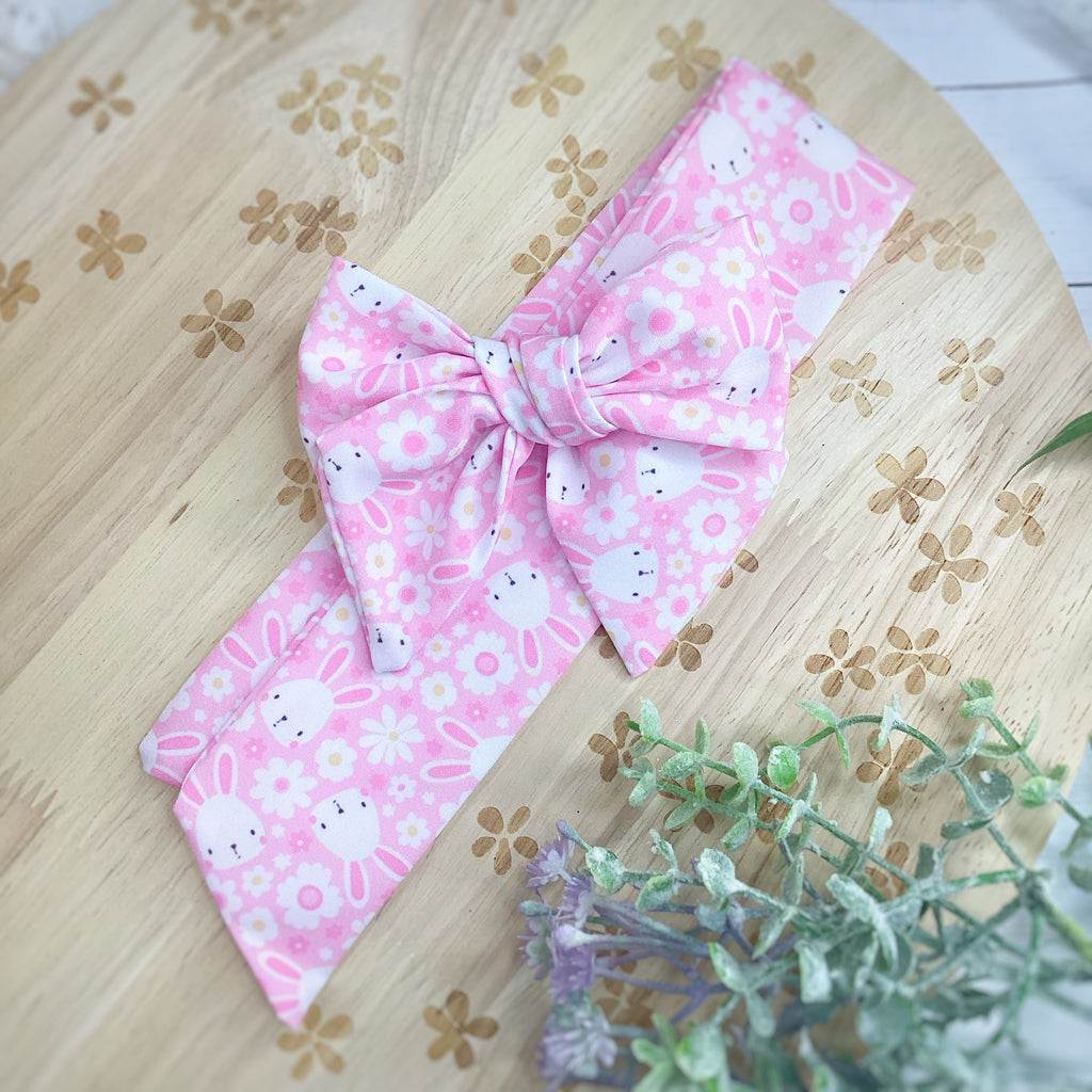 Bunnies and Daisies Bow Strip, Baby Wrap, Headband and Scrunchie Collection
