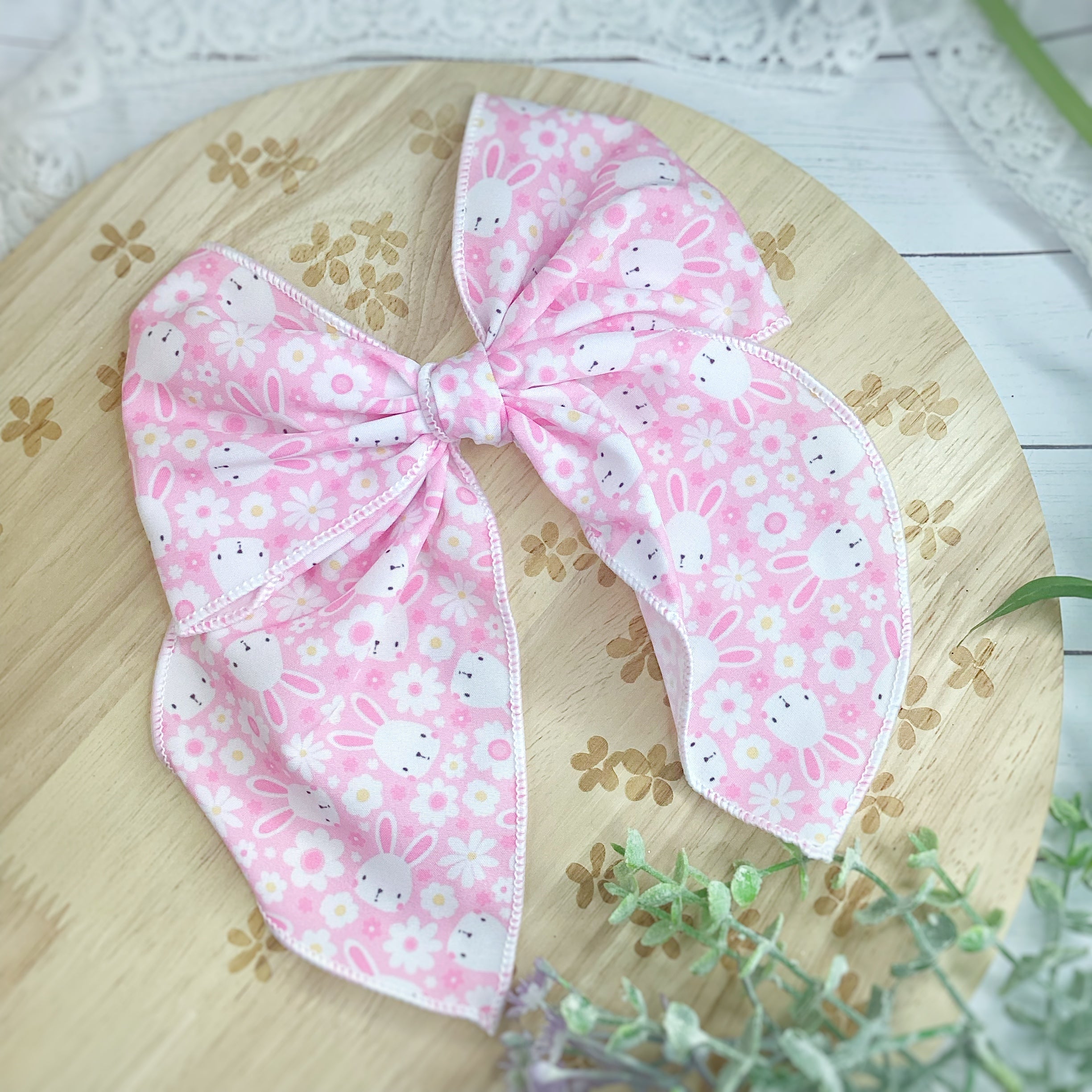 Bunnies and Daisies Bow Strip, Baby Wrap, Headband and Scrunchie Collection