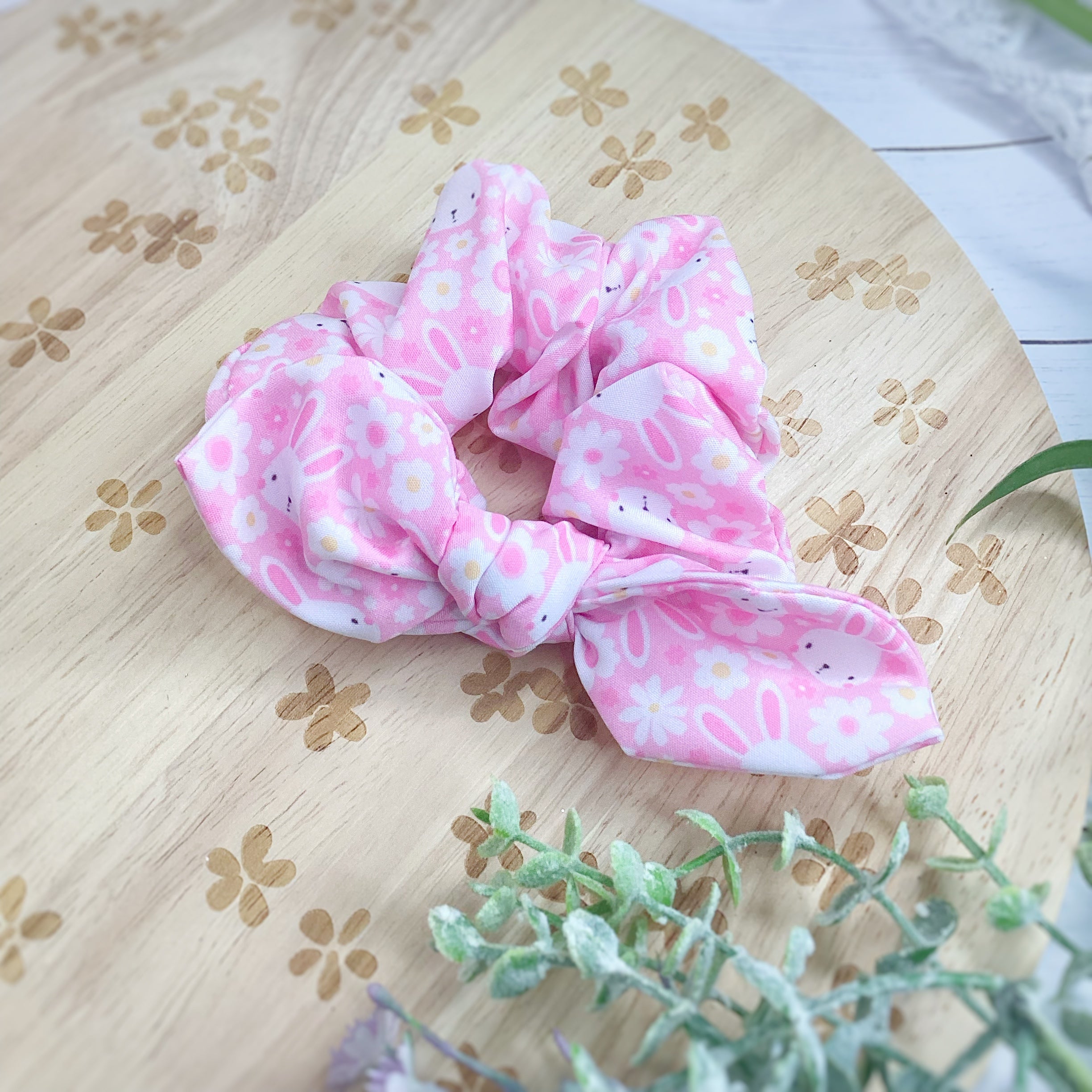 Bunnies and Daisies Bow Strip, Baby Wrap, Headband and Scrunchie Collection