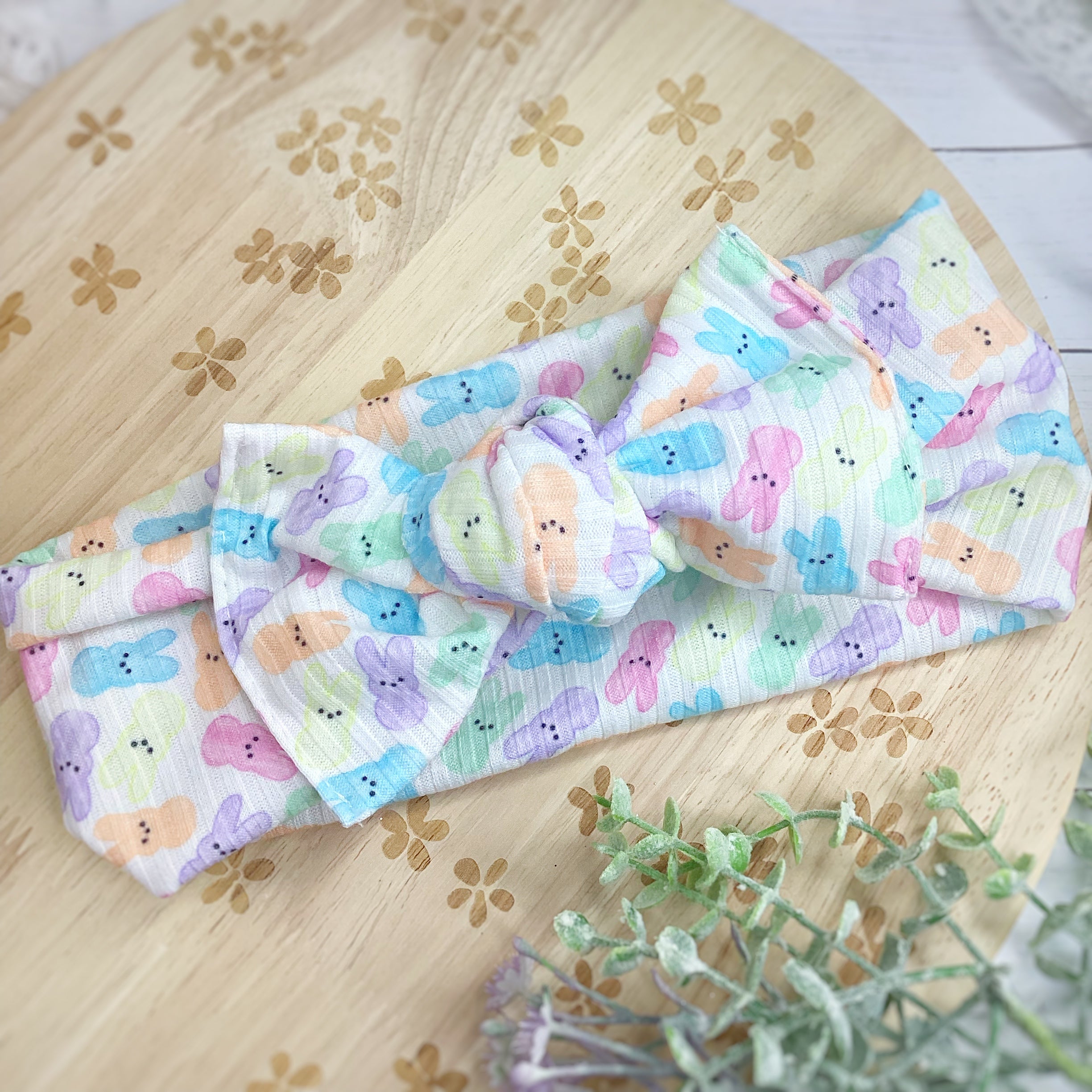 Bunnies Galore Bow Strip, Baby Wrap, Headband and Scrunchie Collection