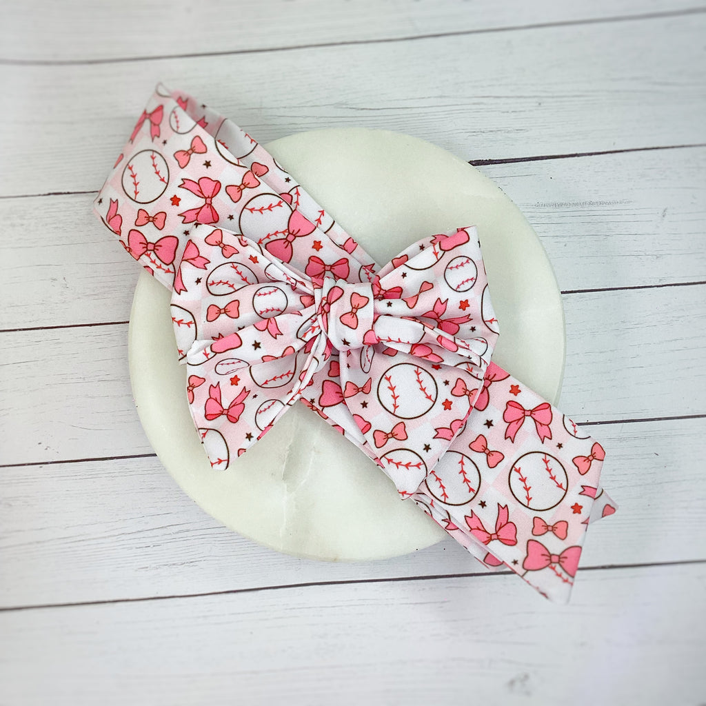 Coquette Baseball Bow Strip, Baby Wrap, Headband and Scrunchie Collection