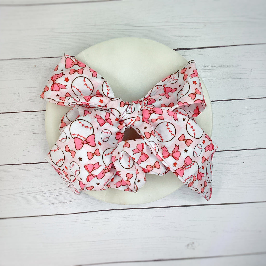 Coquette Baseball Bow Strip, Baby Wrap, Headband and Scrunchie Collection