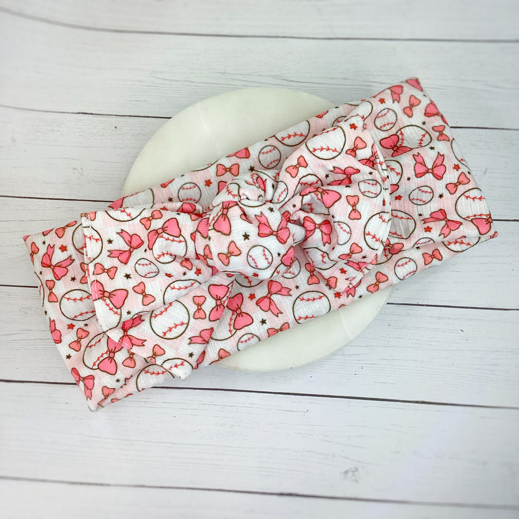 Coquette Baseball Bow Strip, Baby Wrap, Headband and Scrunchie Collection