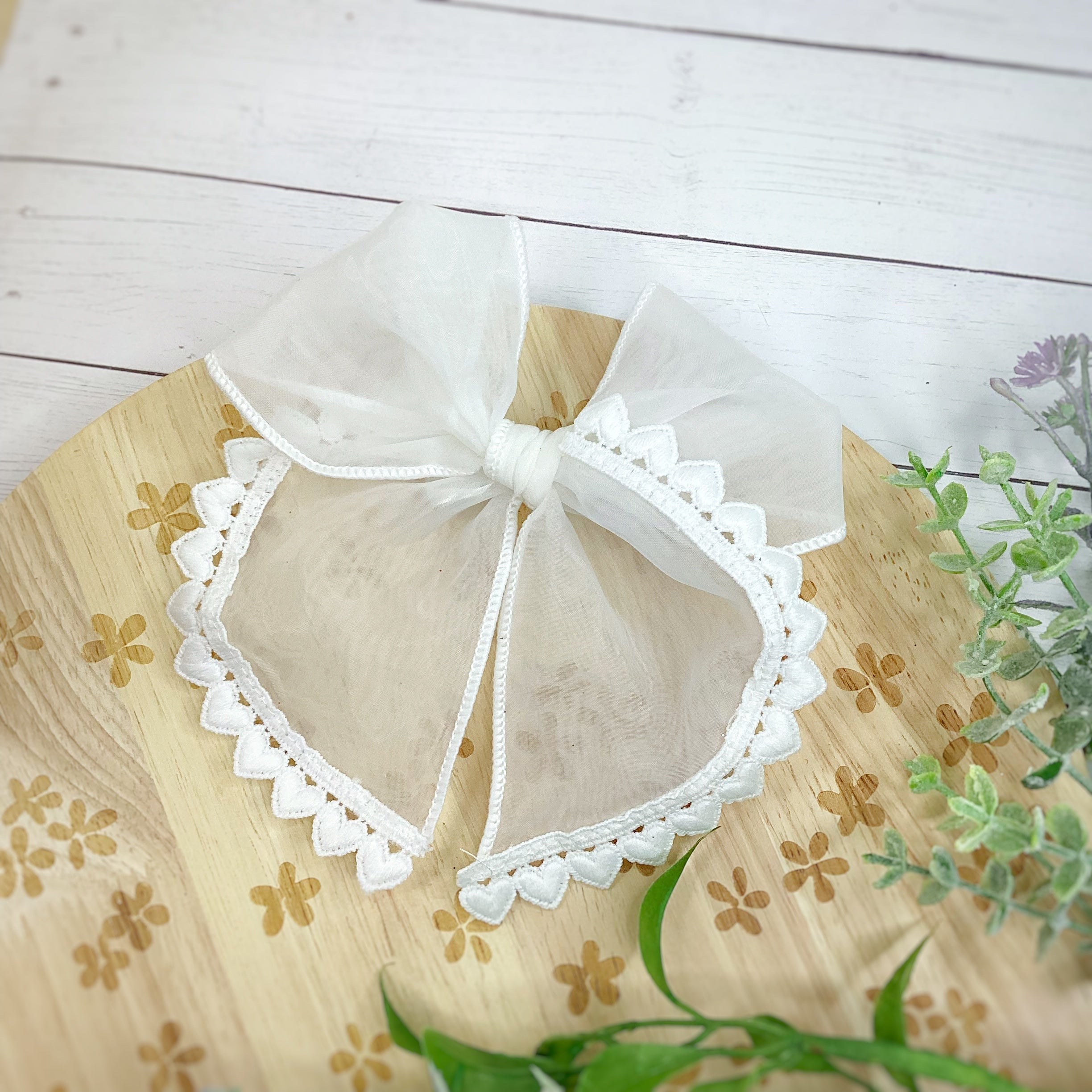 White Organza Heart Trimmed Bows