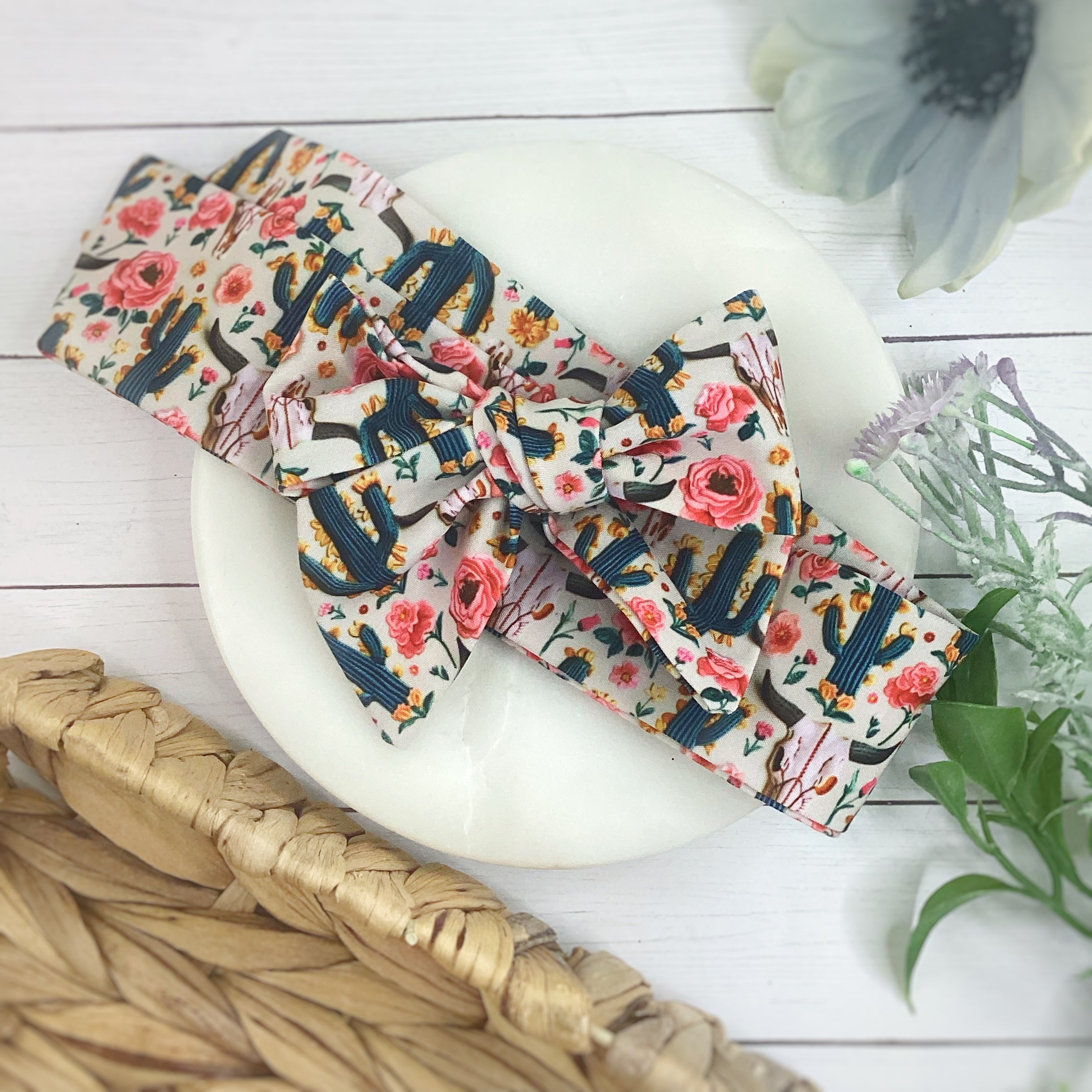 Longhorn Skulls and Cacti Bow Strip and Scrunchie Collection