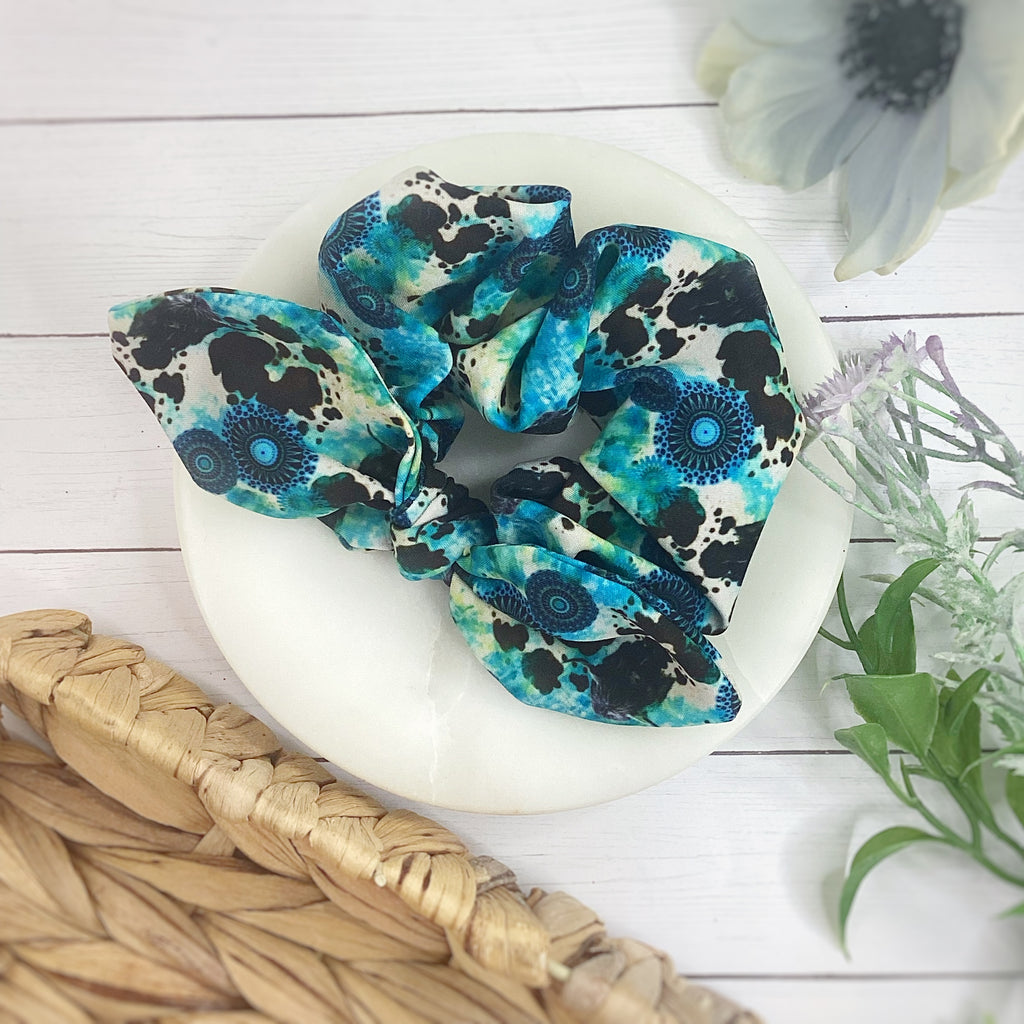 Dusty Western Cow Print Bow Strip and Scrunchie Collection