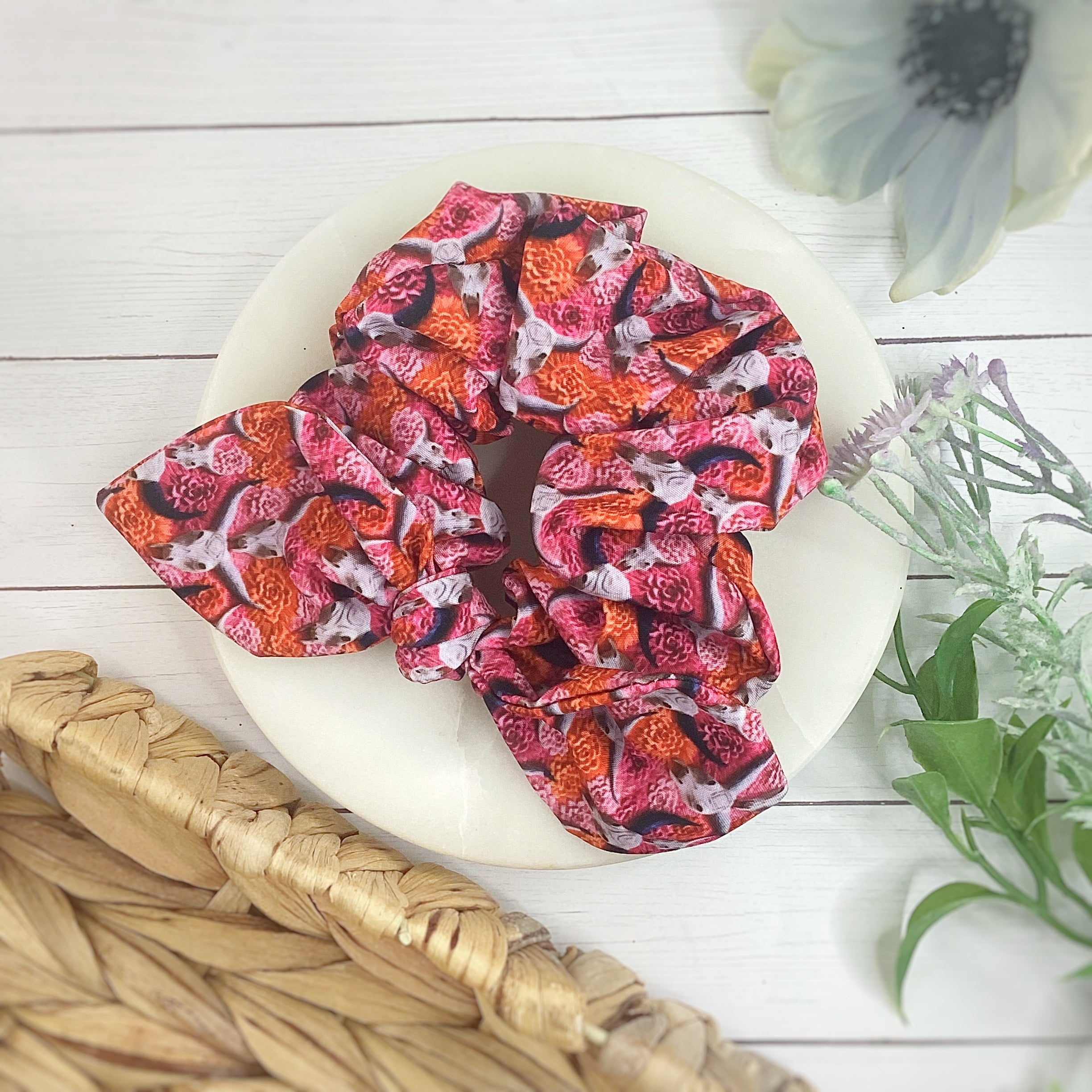 Longhorns and Roses Bow Strip and Scrunchie Collection