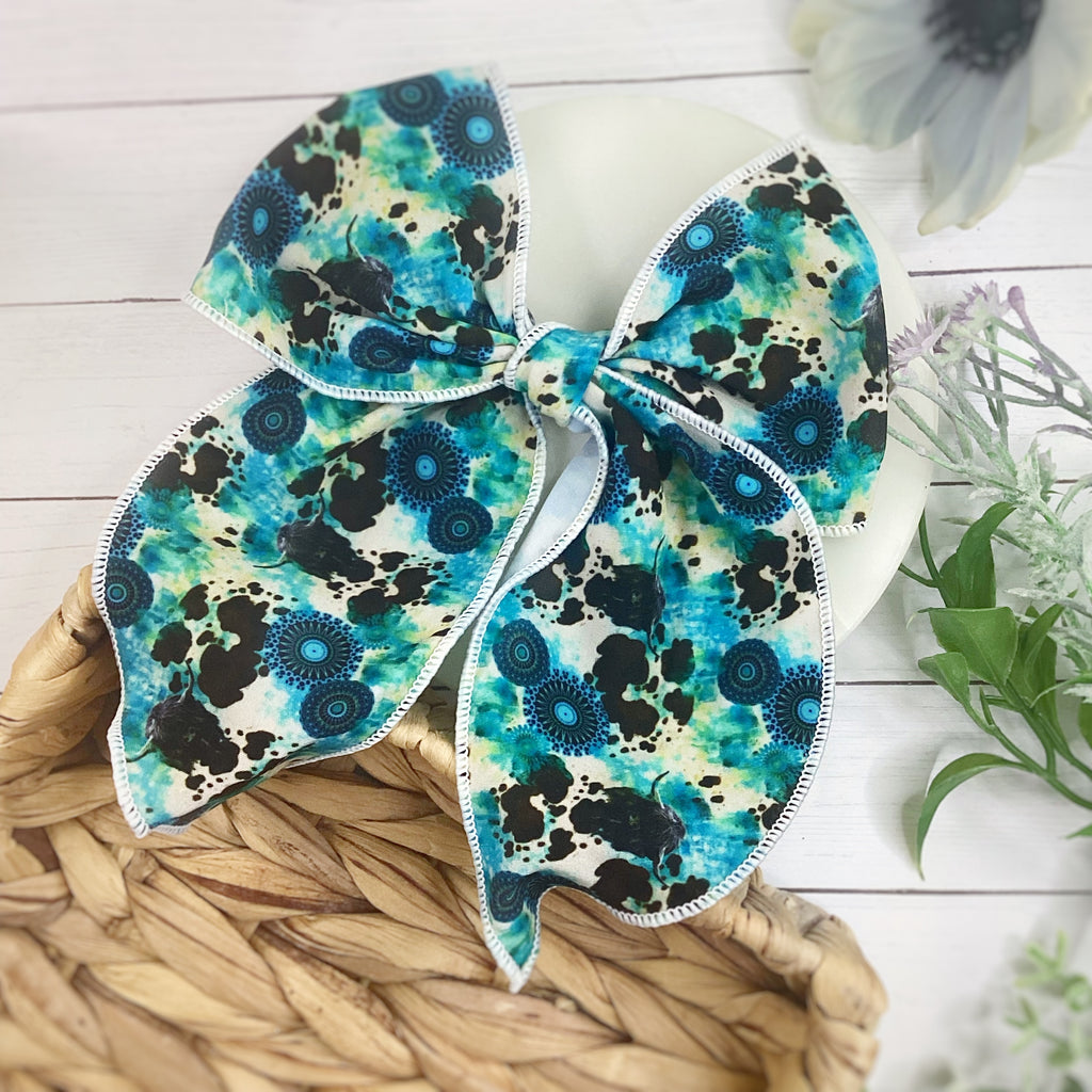 Dusty Western Cow Print Bow Strip and Scrunchie Collection