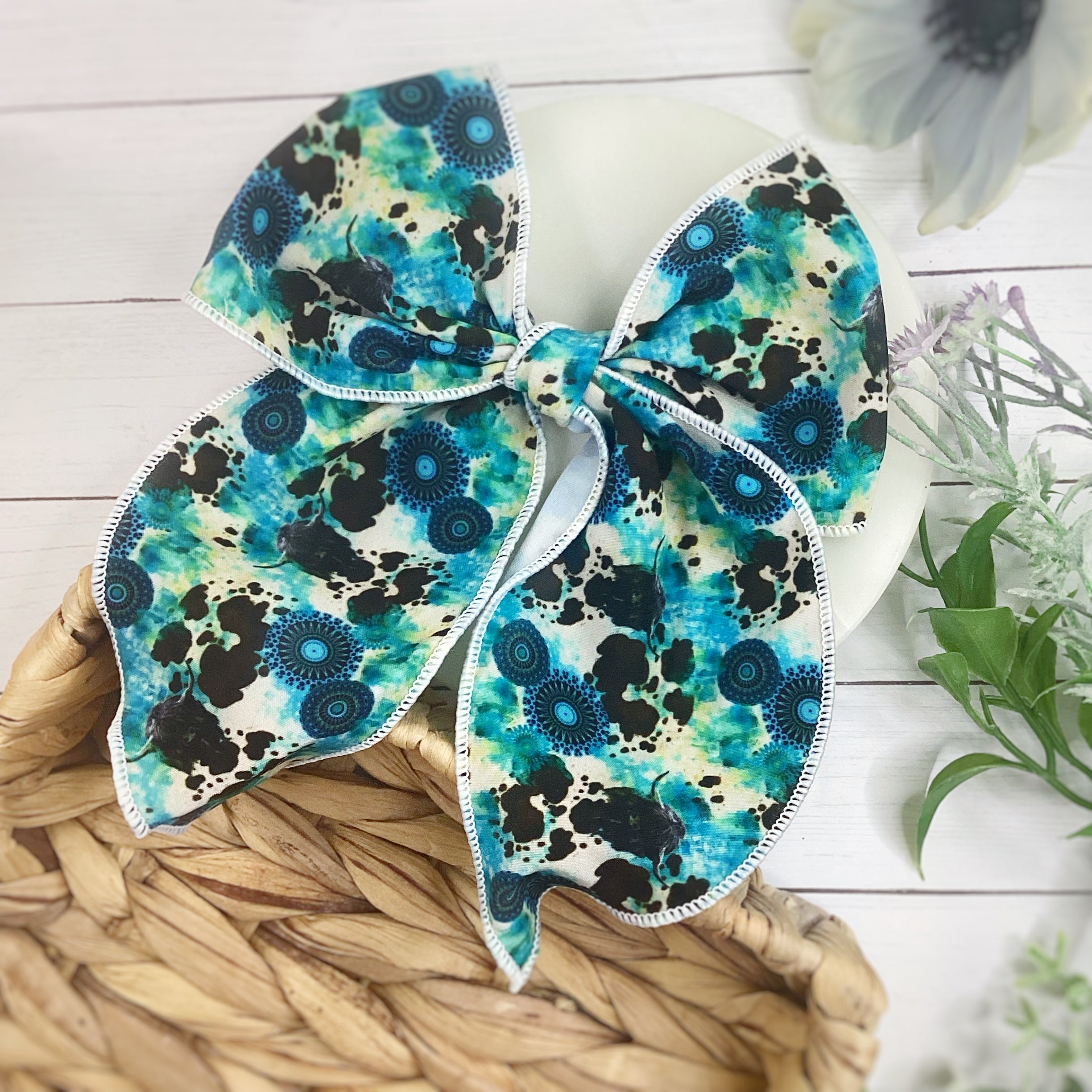 Dusty Western Cow Print Bow Strip and Scrunchie Collection