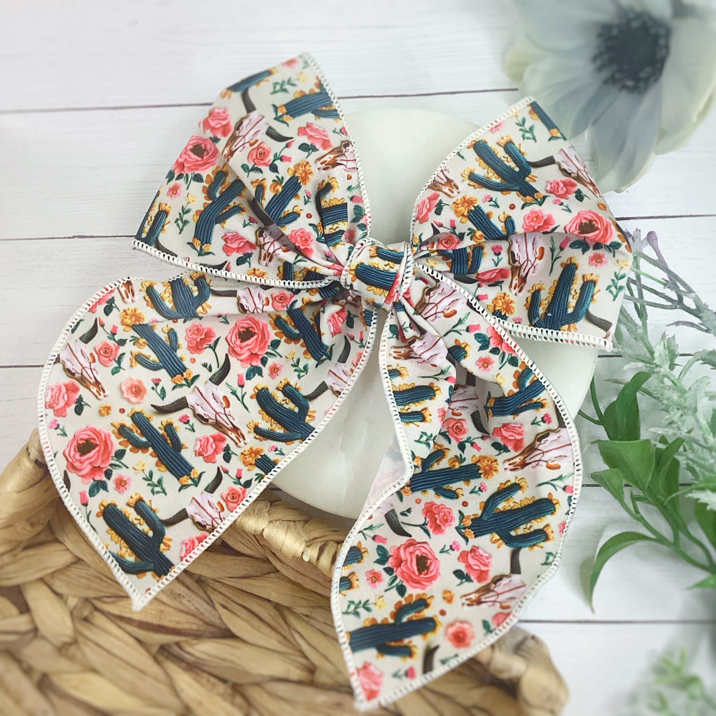 Longhorn Skulls and Cacti Bow Strip and Scrunchie Collection