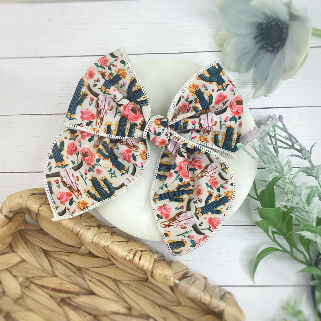 Longhorn Skulls and Cacti Bow Strip and Scrunchie Collection