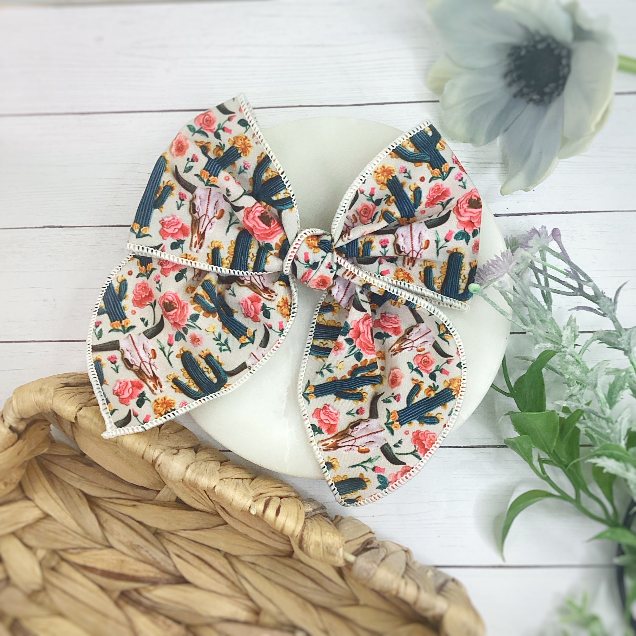 Longhorn Skulls and Cacti Bow Strip and Scrunchie Collection