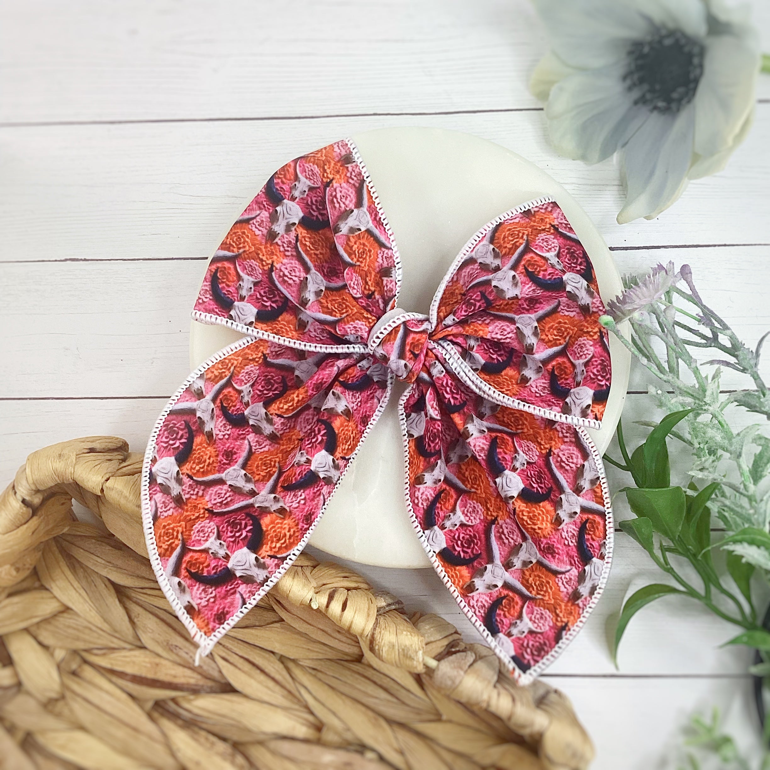 Longhorns and Roses Bow Strip and Scrunchie Collection
