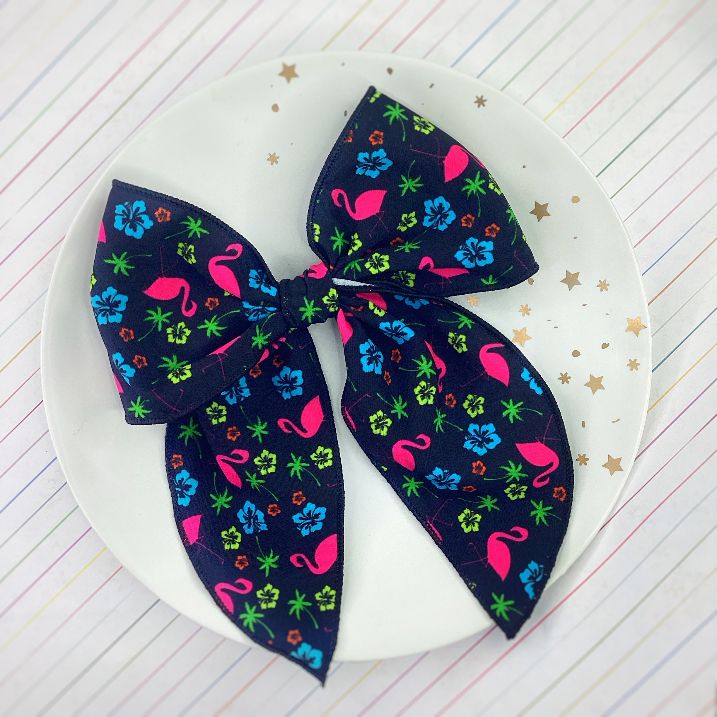 Neon Lights Flamingo Bow Strip and Scrunchie Collection
