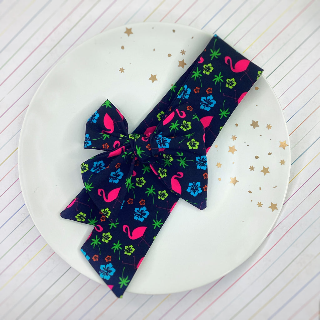 Neon Lights Flamingo Bow Strip and Scrunchie Collection