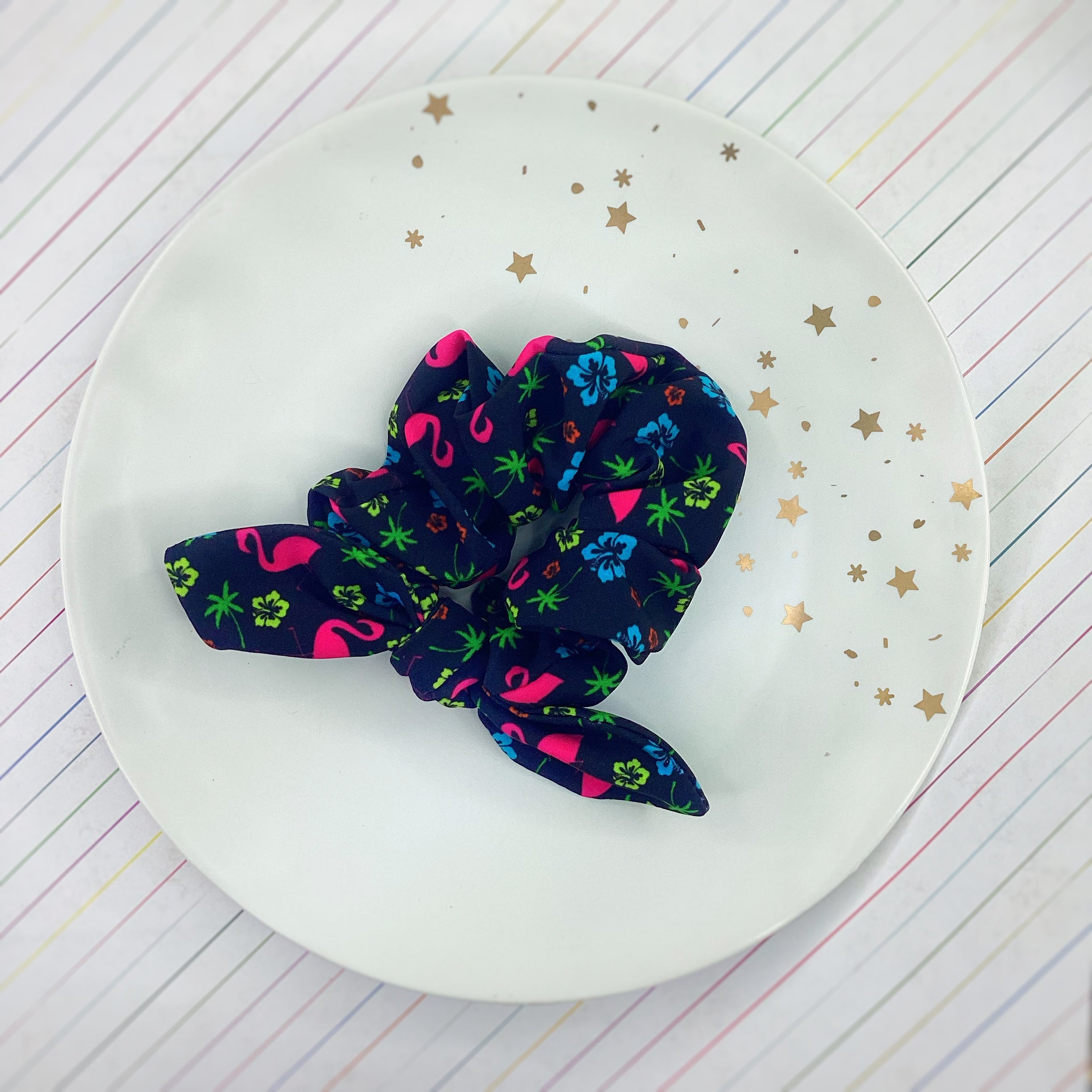 Neon Lights Flamingo Bow Strip and Scrunchie Collection