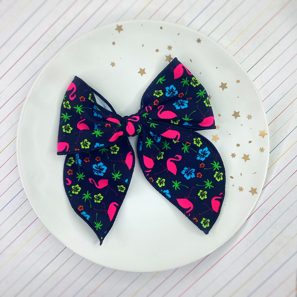 Neon Lights Flamingo Bow Strip and Scrunchie Collection