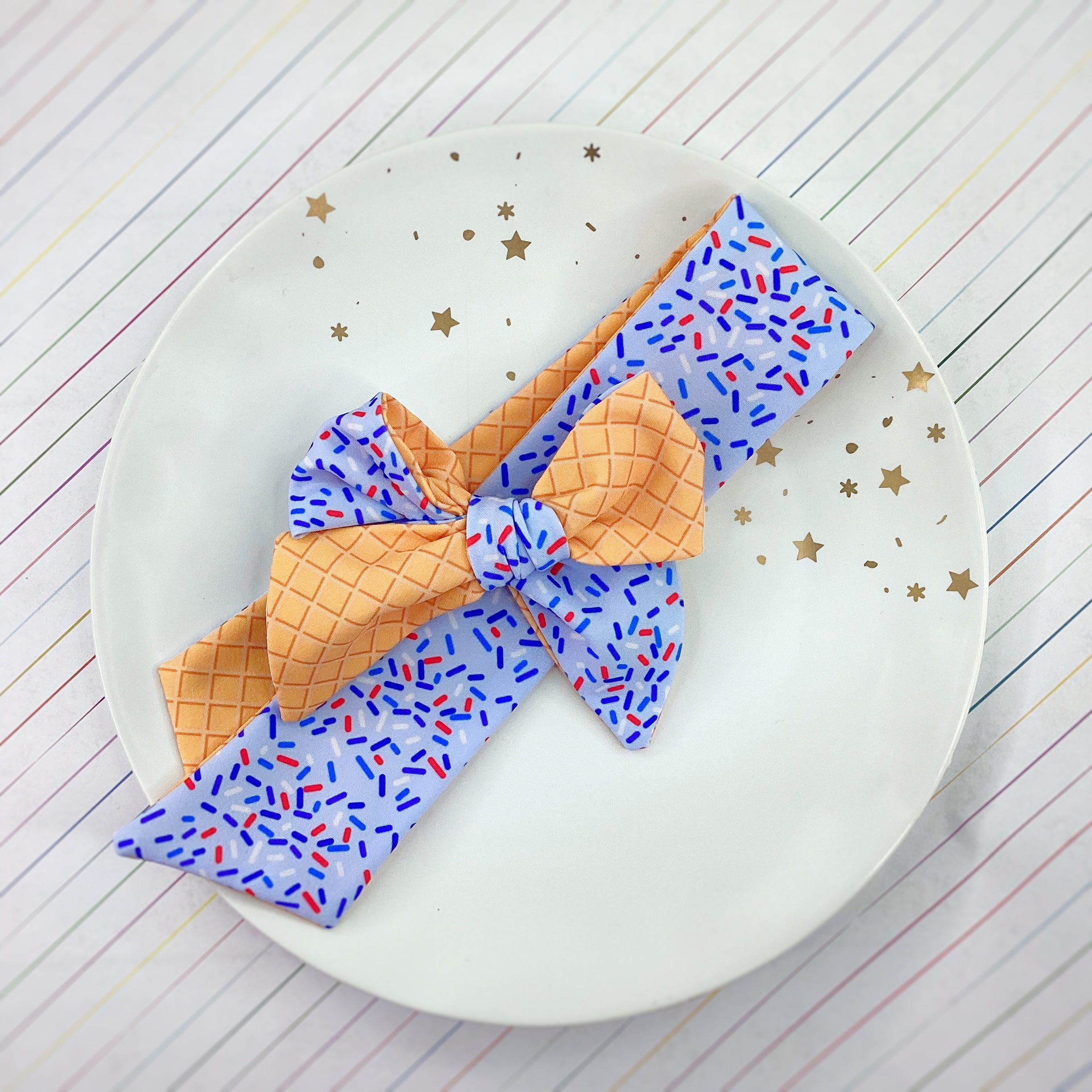 Patriotic Sprinkles and Ice Cream Bow Strip, Headband and Scrunchie Collection