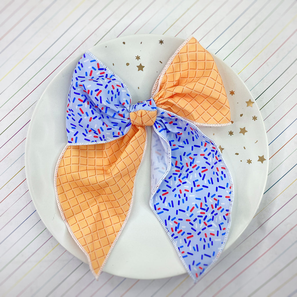 Patriotic Sprinkles and Ice Cream Bow Strip, Headband and Scrunchie Collection