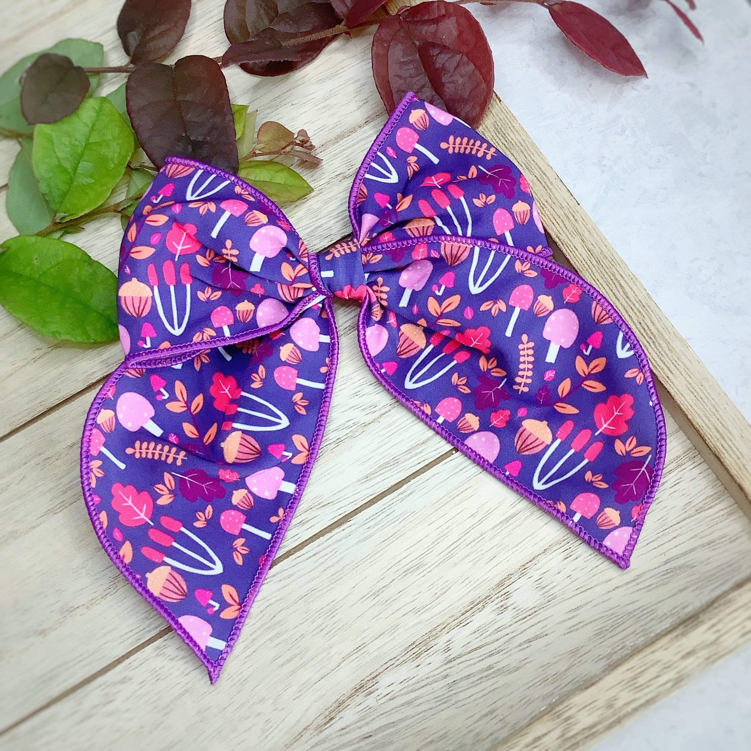 Purple Mushrooms Bow Strip and Scrunchie Collection
