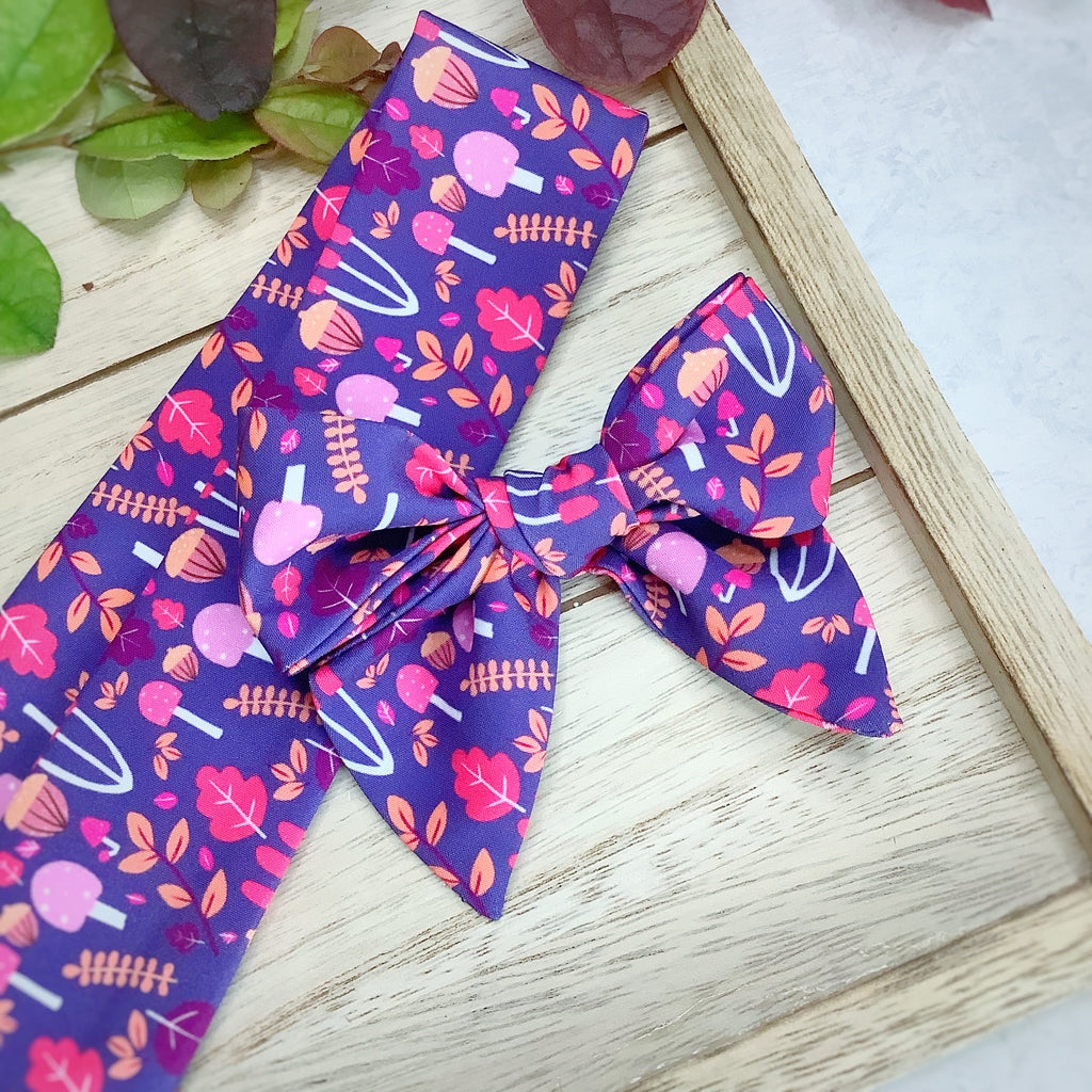 Purple Mushrooms Bow Strip and Scrunchie Collection