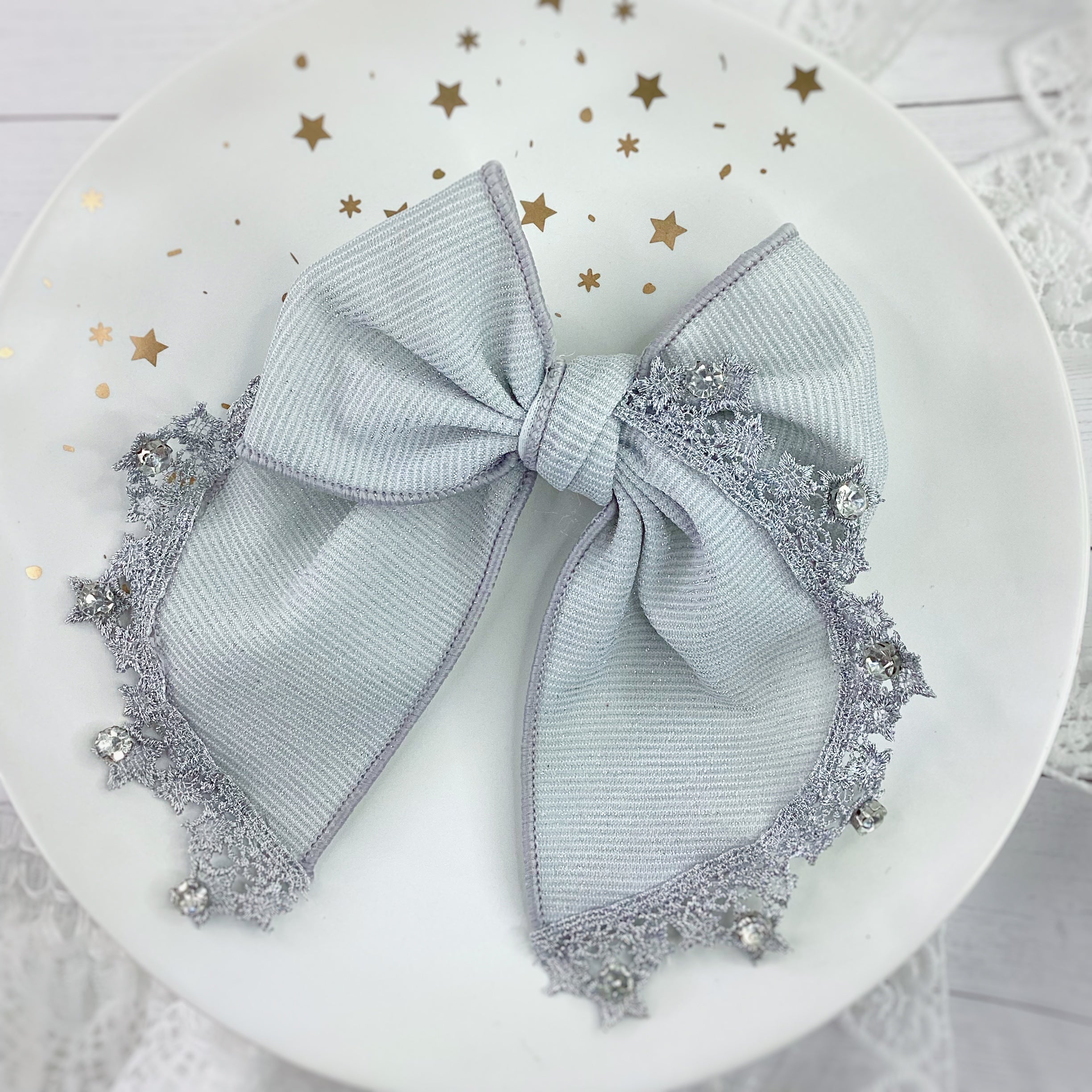 Silver Stars Pre-Tied Bow Strips