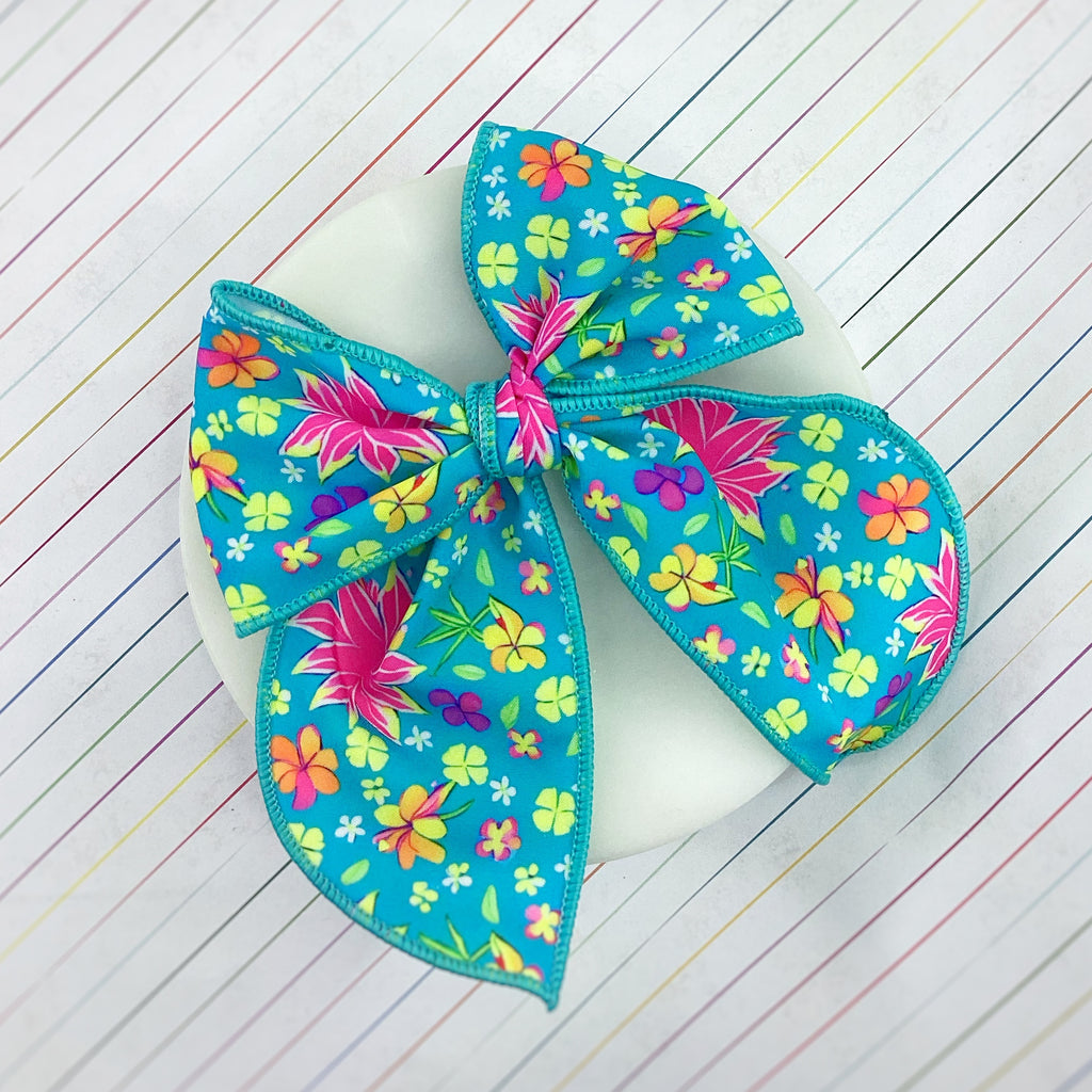 Neon Tropical Flowers Bow Strip and Scrunchie Collection
