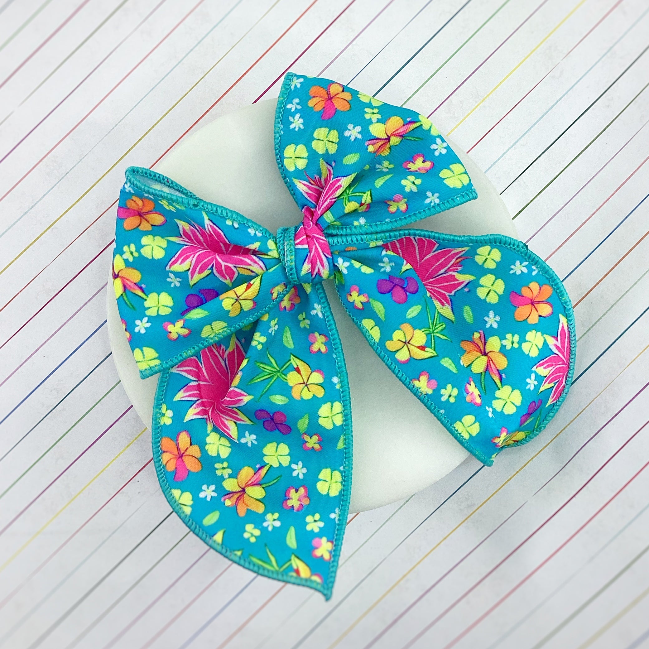 Neon Tropical Flowers Bow Strip and Scrunchie Collection