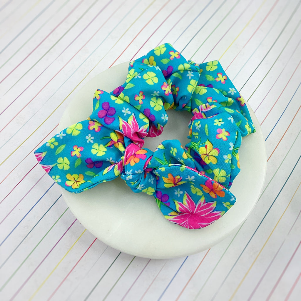 Neon Tropical Flowers Bow Strip and Scrunchie Collection