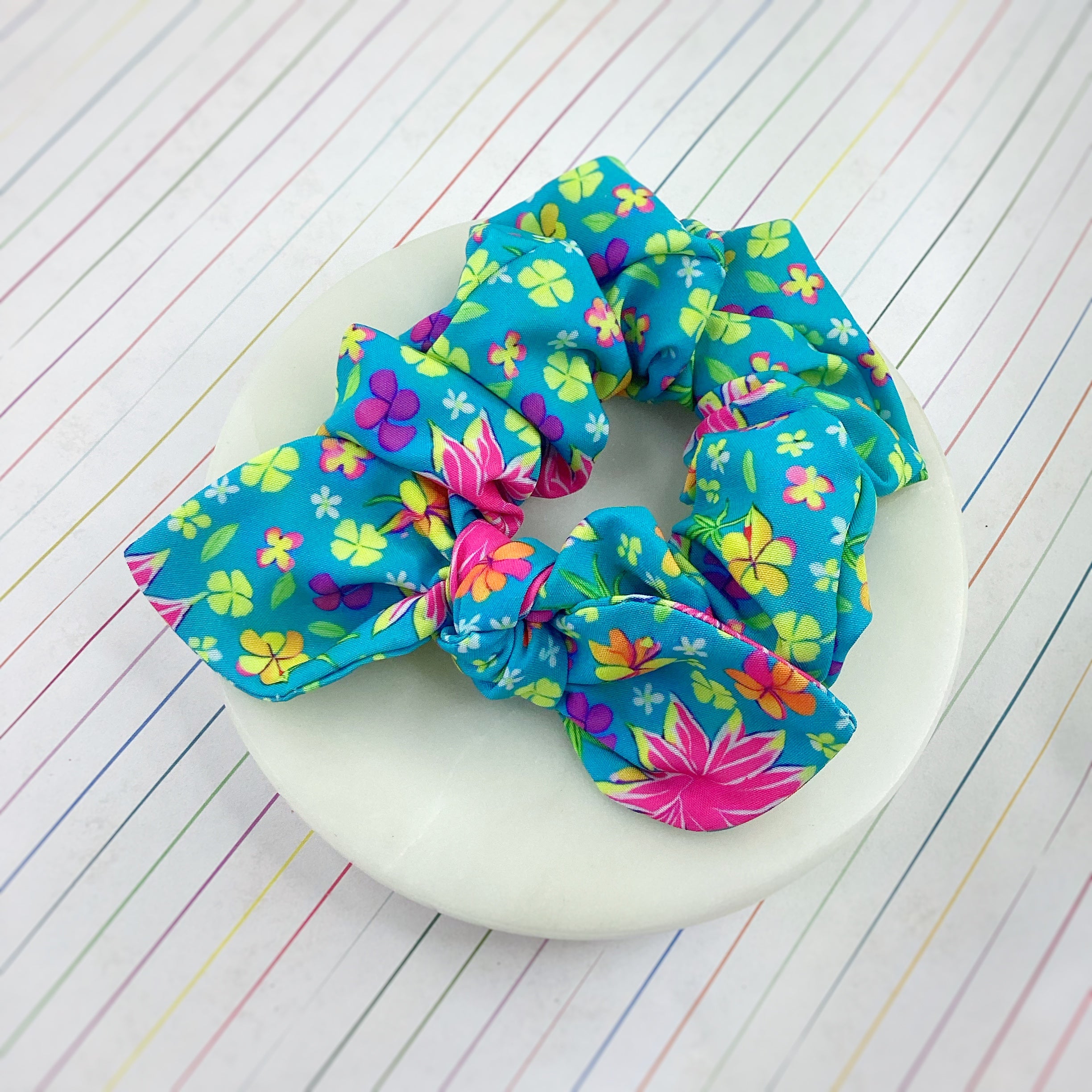 Neon Tropical Flowers Bow Strip and Scrunchie Collection