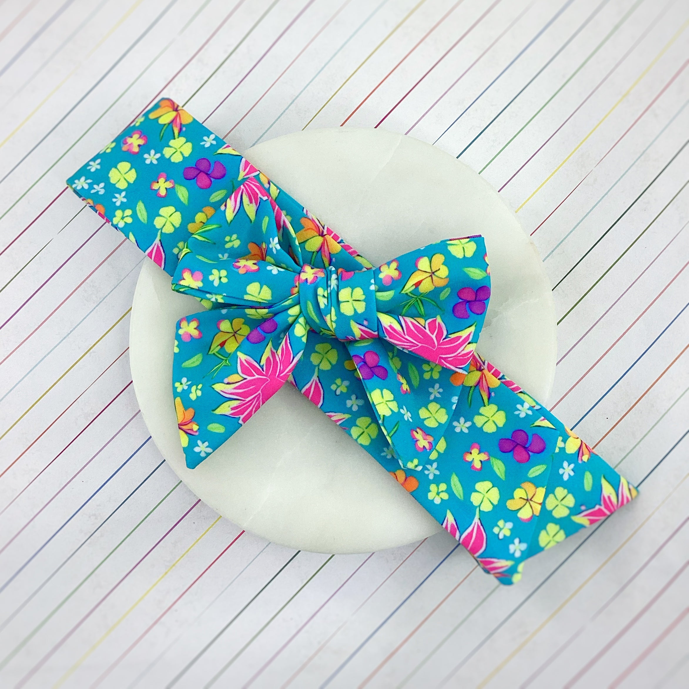 Neon Tropical Flowers Bow Strip and Scrunchie Collection