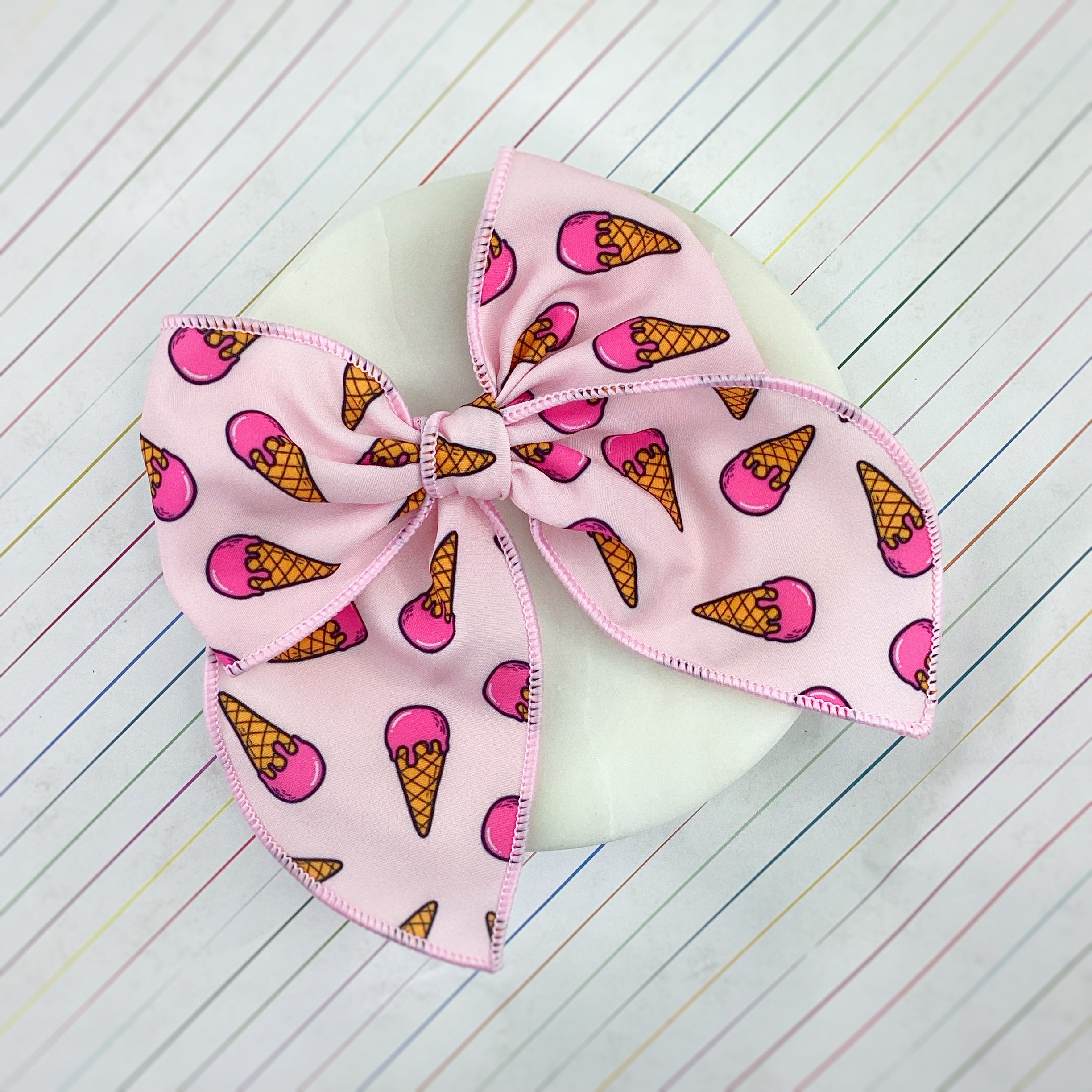 Pink Ice Cream Cones Bow Strip, Headband and Scrunchie Collection