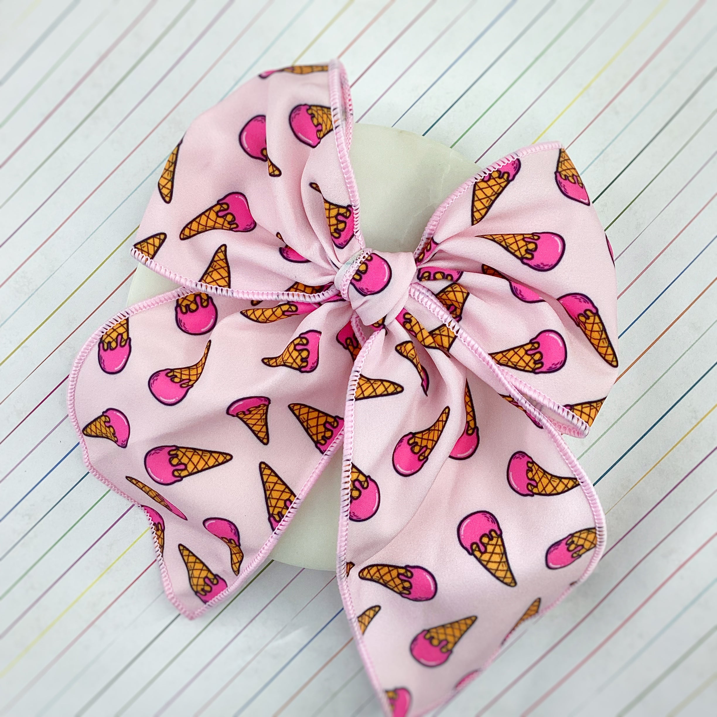 Pink Ice Cream Cones Bow Strip, Headband and Scrunchie Collection