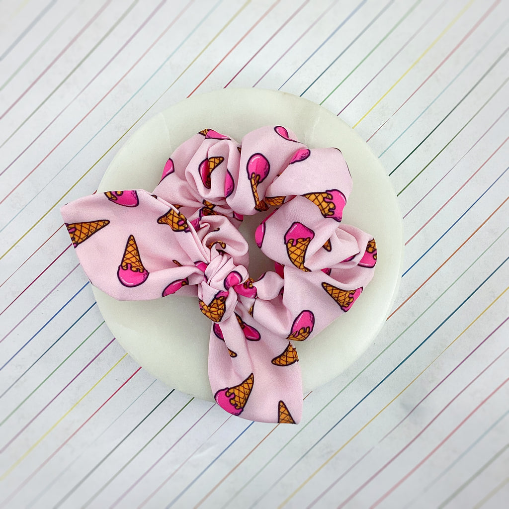 Pink Ice Cream Cones Bow Strip, Headband and Scrunchie Collection