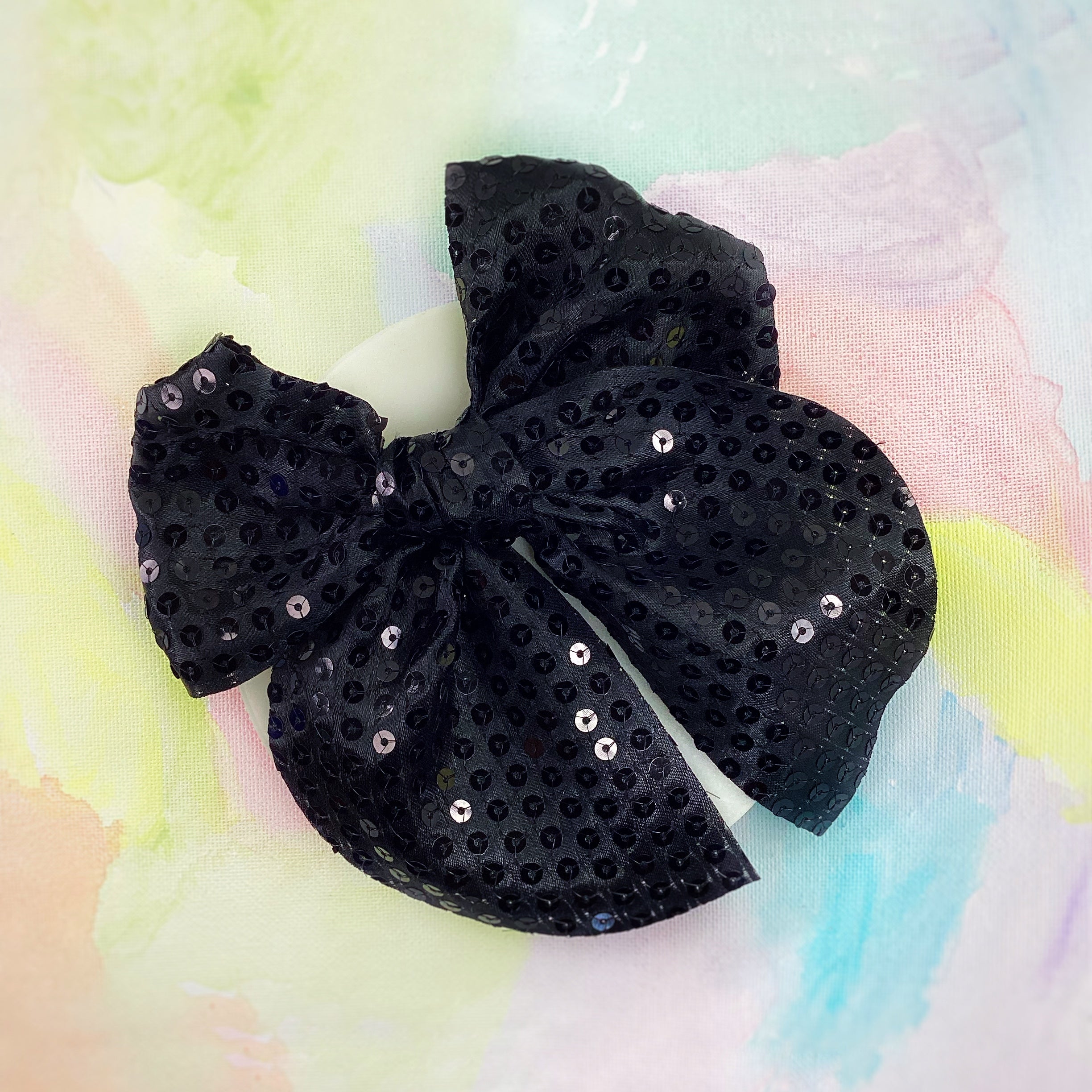 Black Solid Sequin Pre-Tied Bow Strips
