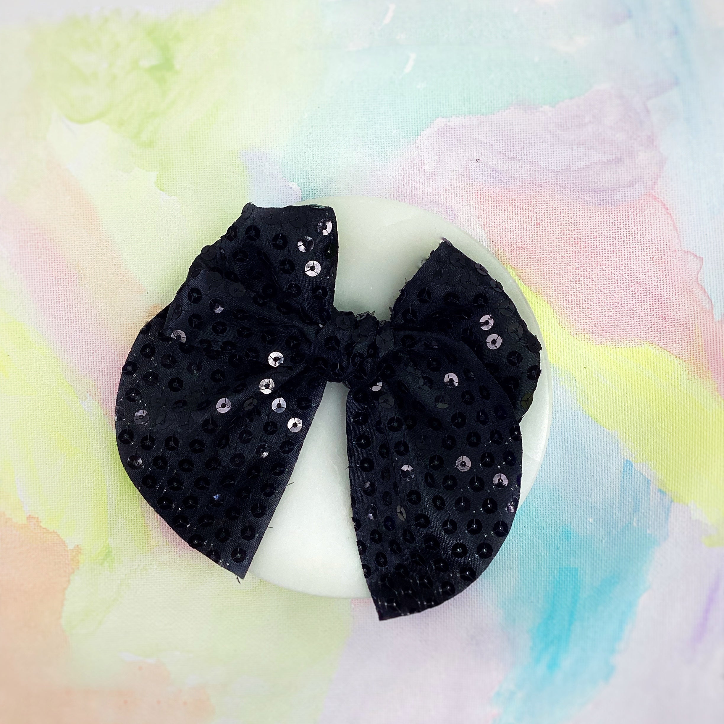 Black Solid Sequin Pre-Tied Bow Strips