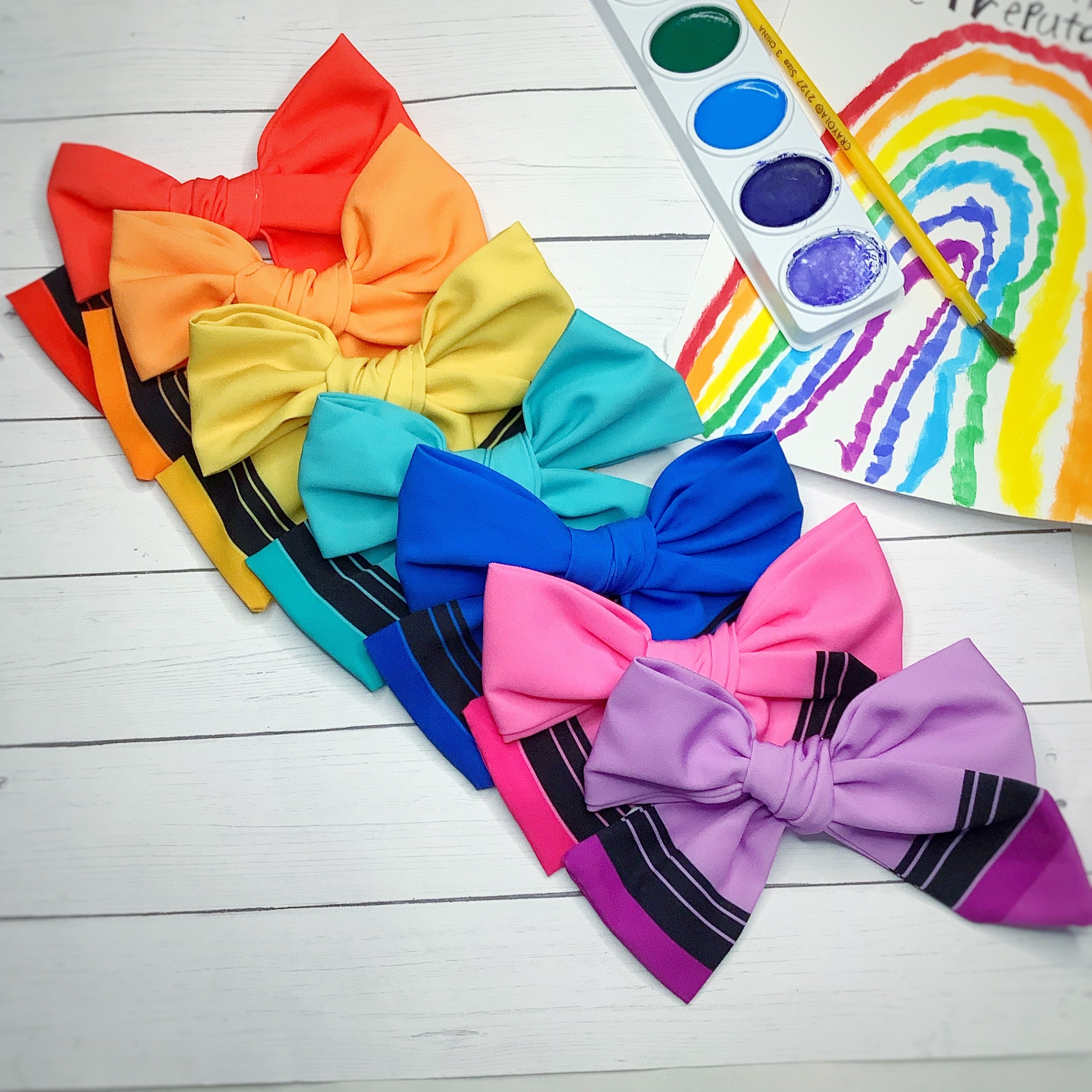 Rainbow of Crayons Bow and Scrunchie Collection