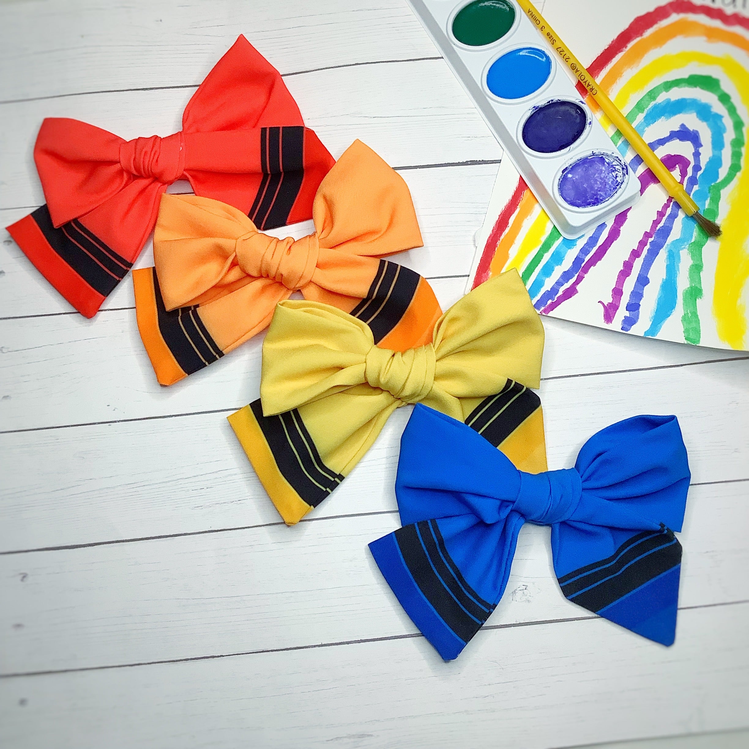 Rainbow of Crayons Bow and Scrunchie Collection