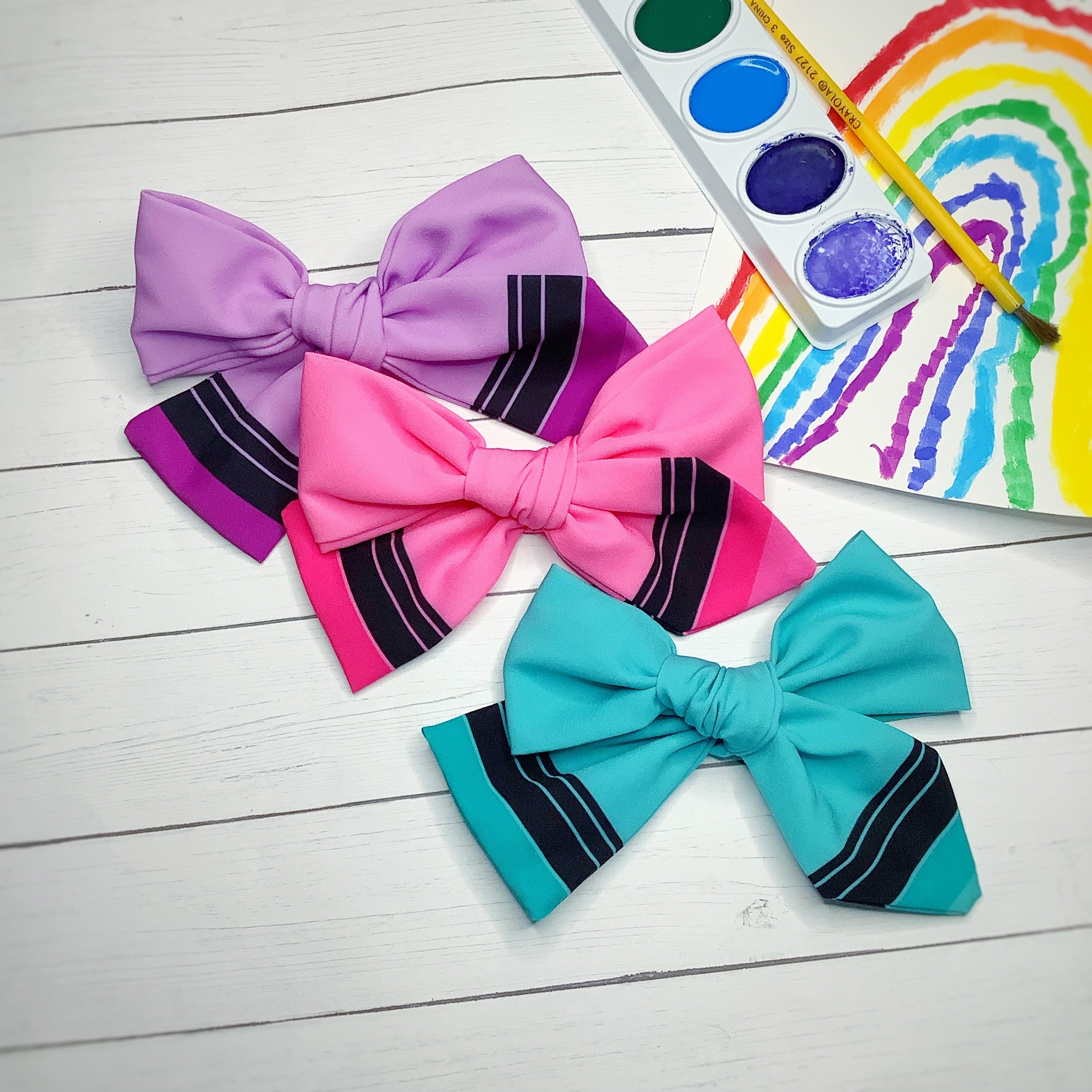 Rainbow of Crayons Bow and Scrunchie Collection